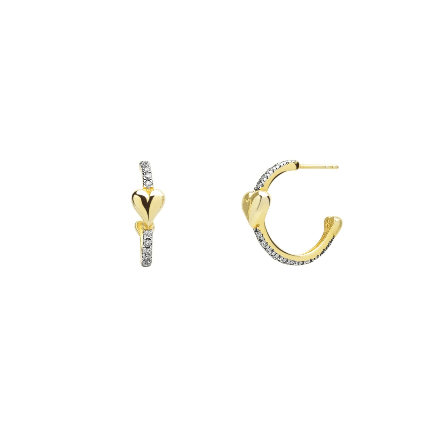 Spero London Silver/Gold Hoop Heart Pave Sterling Earrings - Full - Full