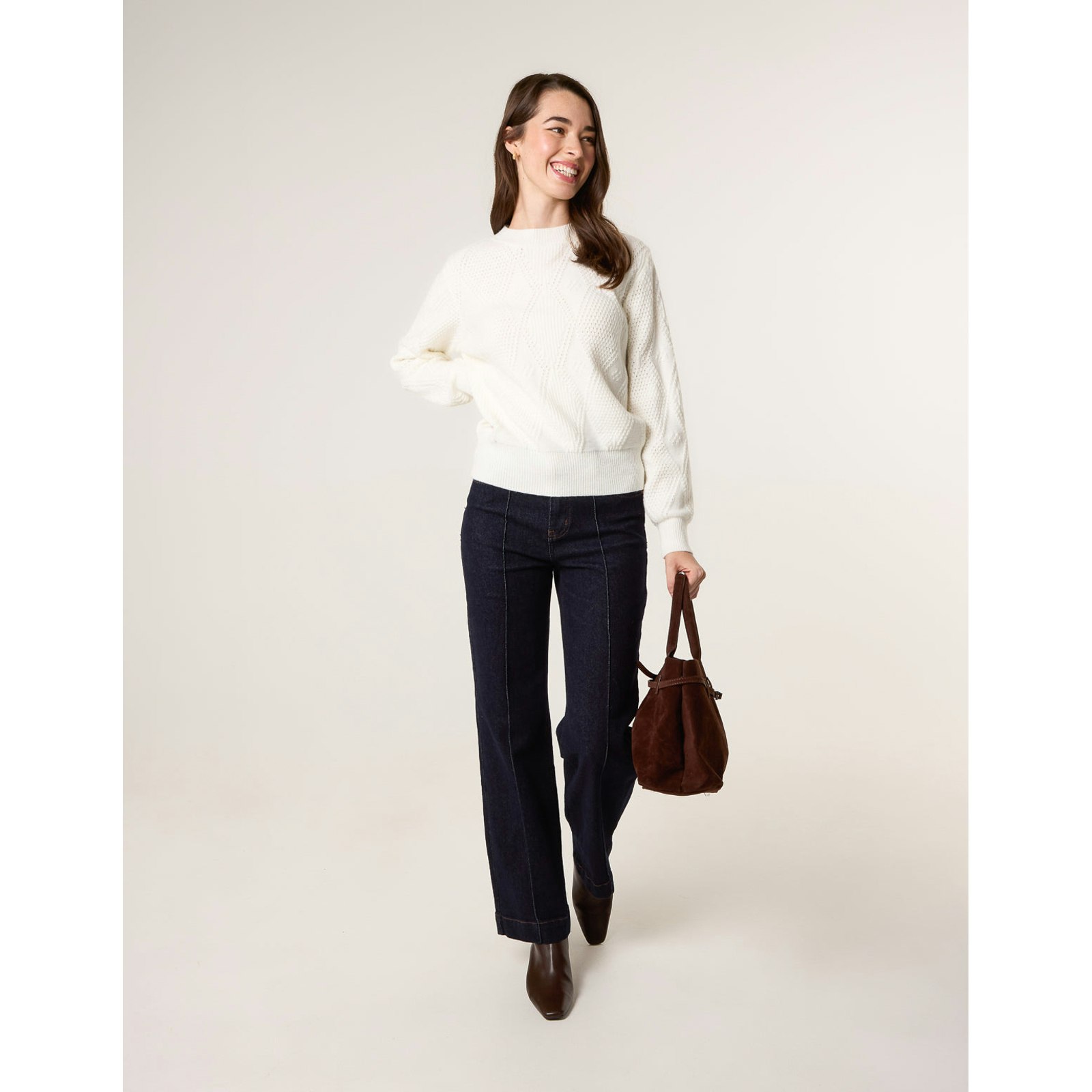 Blue Vanilla Blue/Ivory Vanilla Argyle Texture Knit Jumper - M