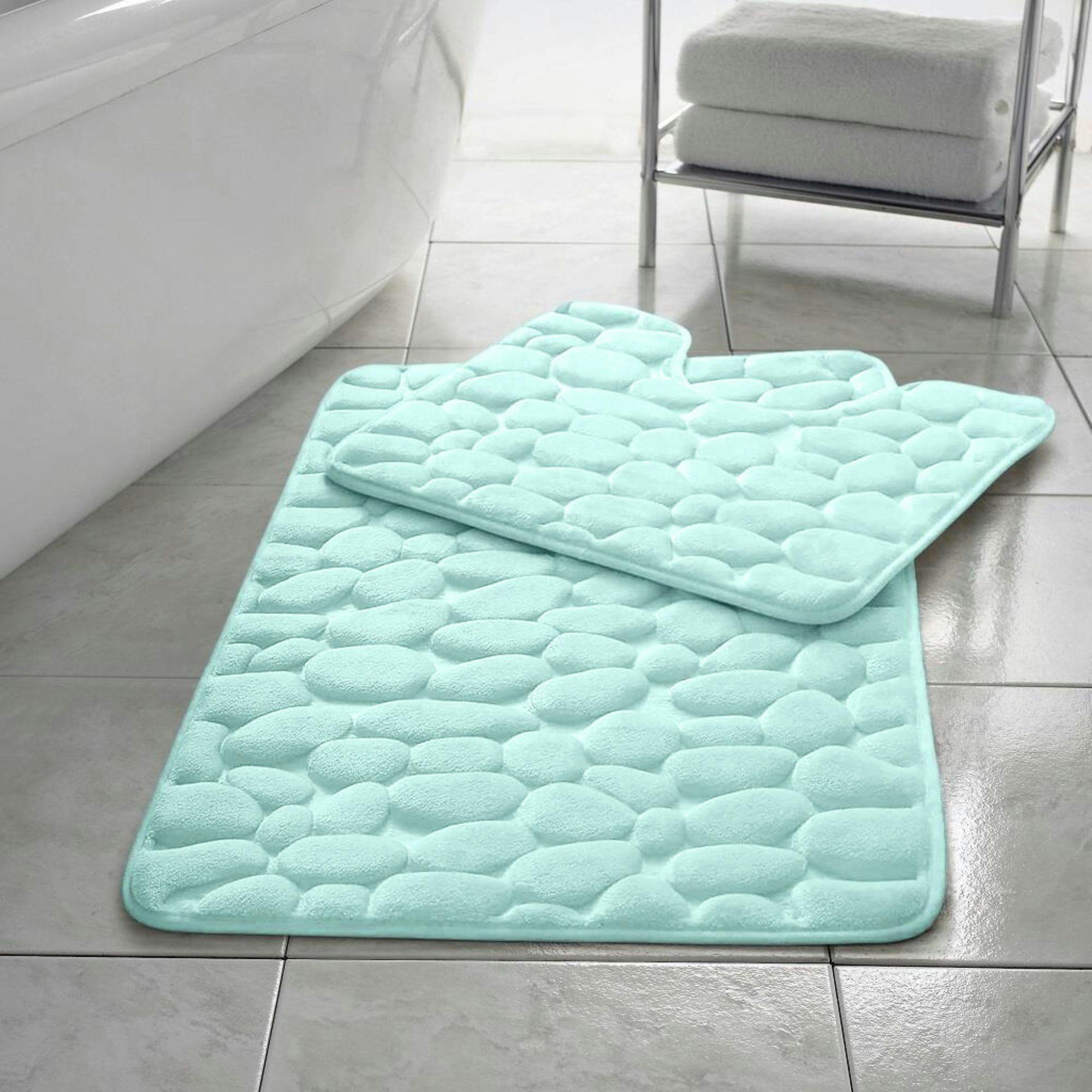 Rackhams Memory Foam Pebbles Bath Mat Set 2 Piece - Aqua