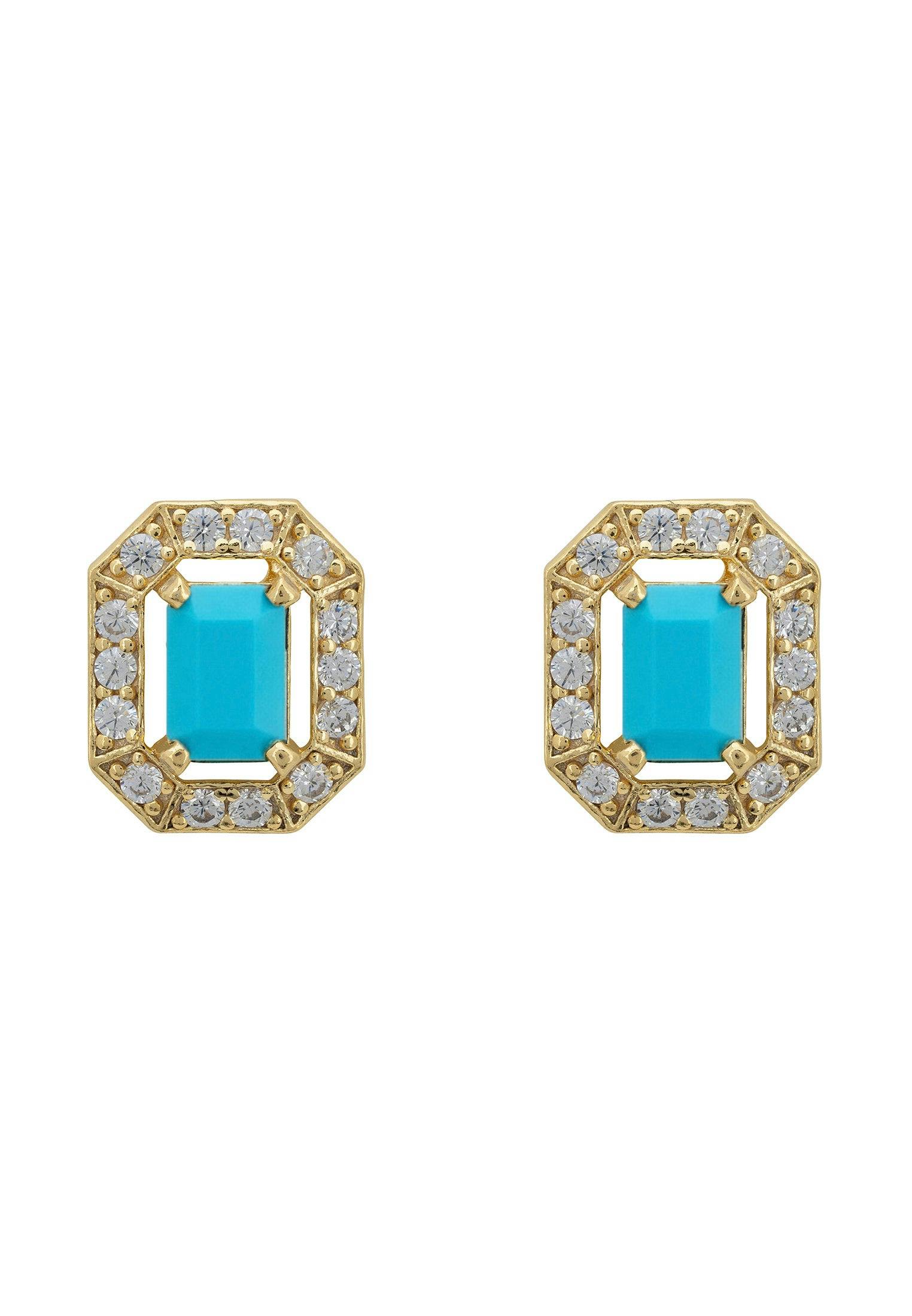Latelita Turquoise/Gold Whistledown Gemstone Stud Earrings