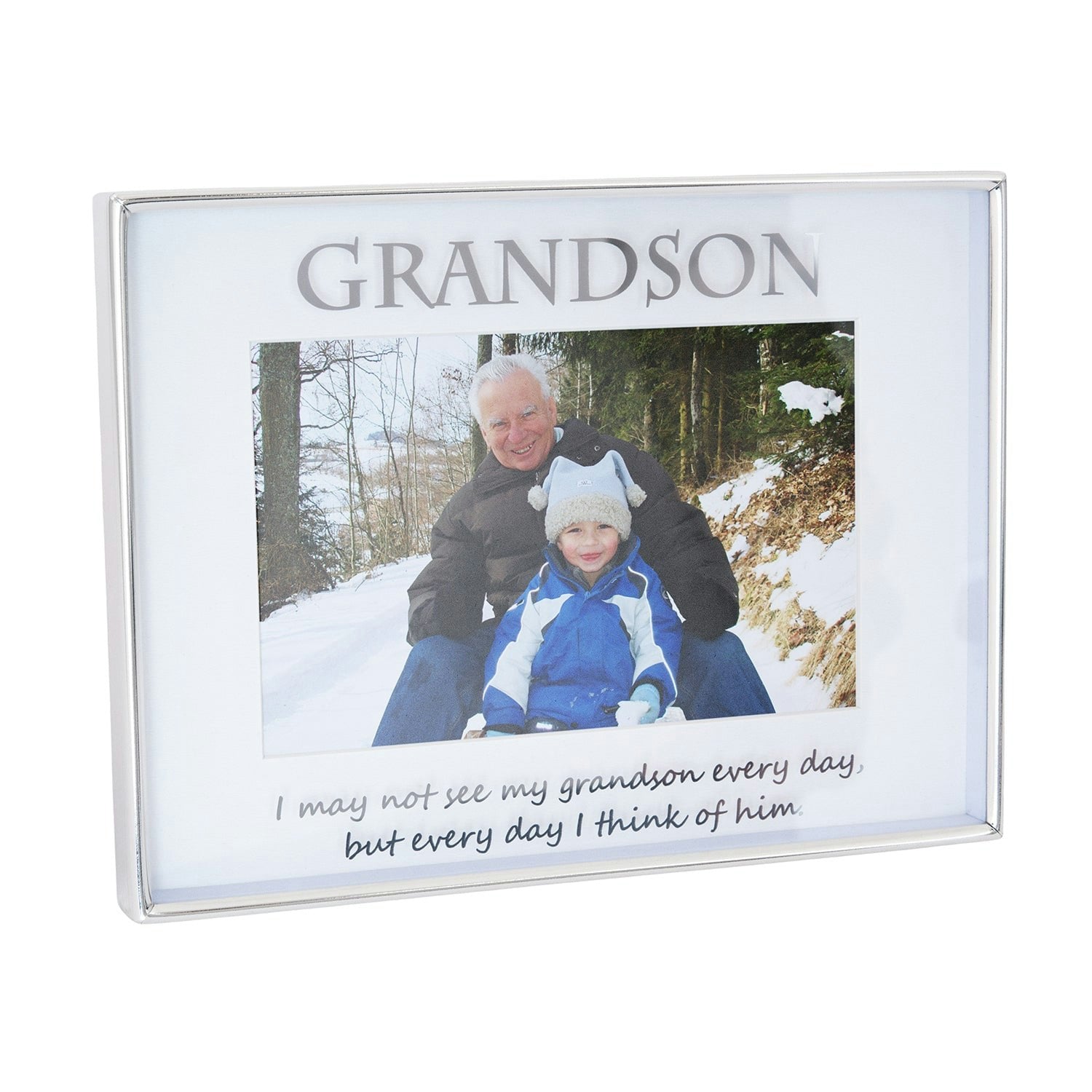 Happy Homewares Silver Contemporary Plated Metal Grandson 4X6 Picture Frame For Wall Or Table