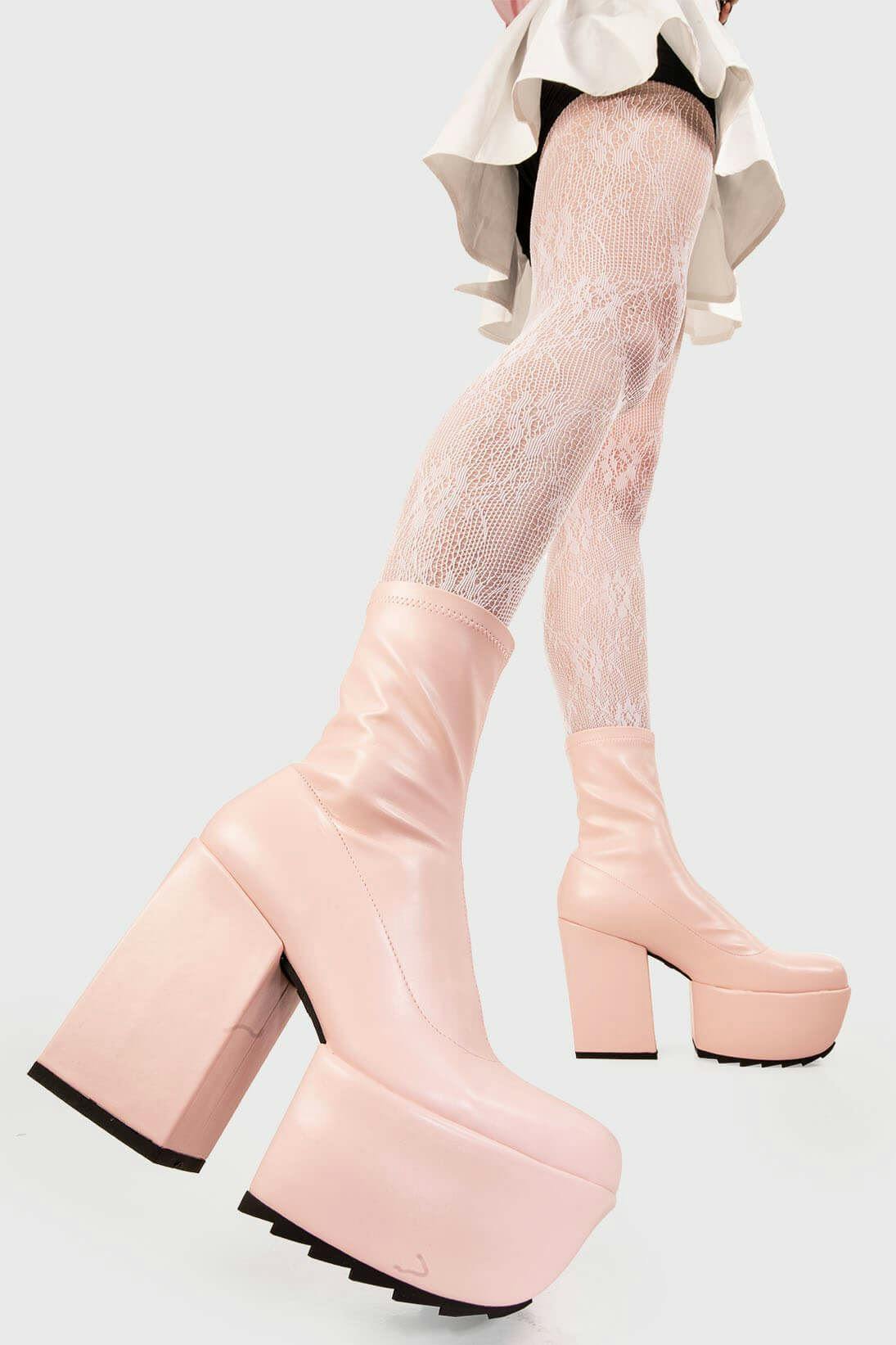 Lamoda Women's Pink Pretty Please Platform Ankle Boots Chunky Vegan Leather Uk 4 - Uk4