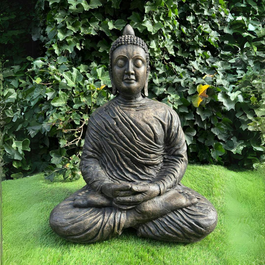 Rackhams Bronze Extra Large Antique Stone Cast Meditating Buddha Indoor Or Outdoor