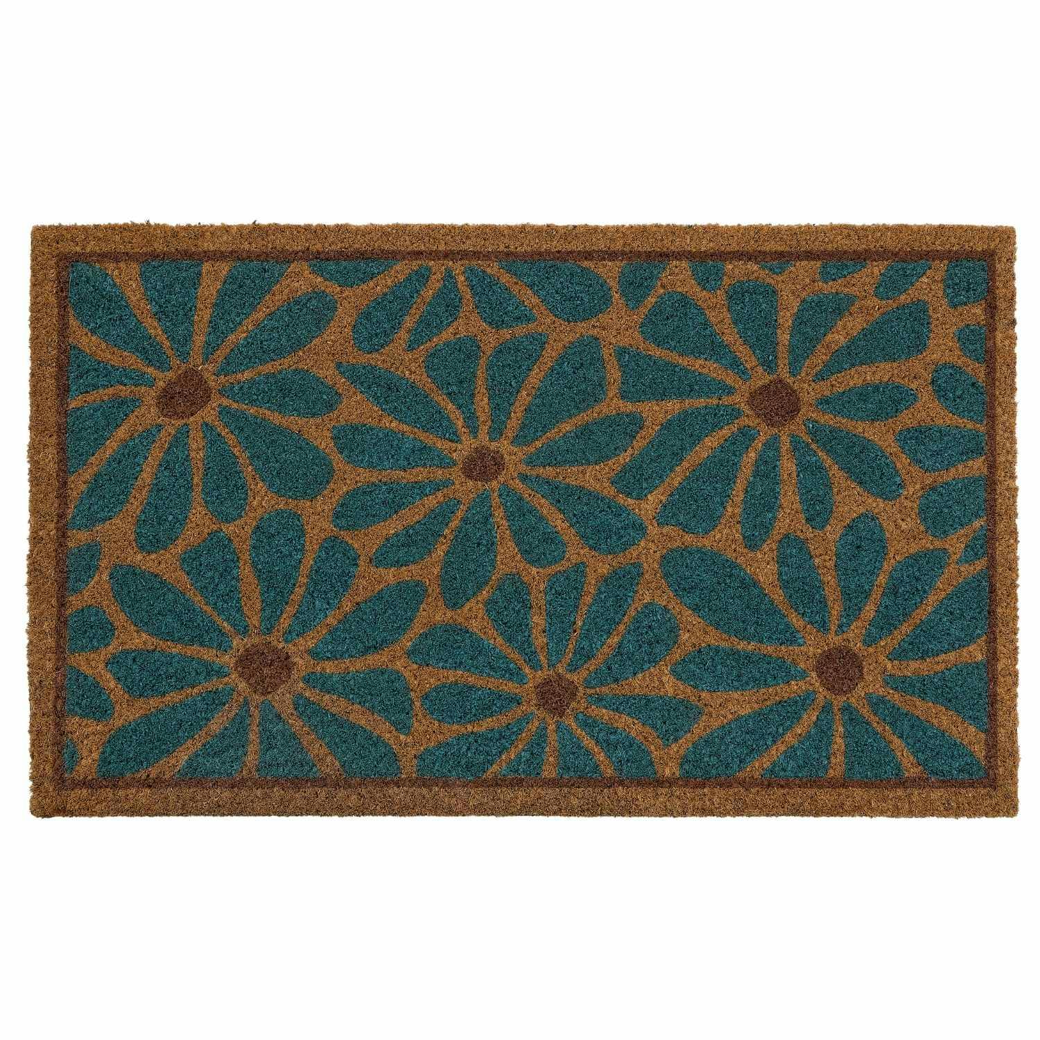 Blue Boho Floral Coir Doormat - Image 2