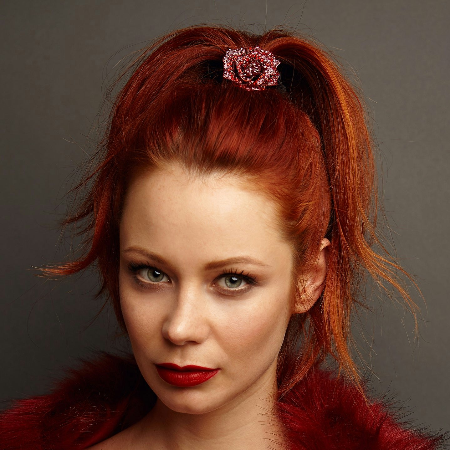 Queenmee Accessories Red Diamante Scrunchie Floral