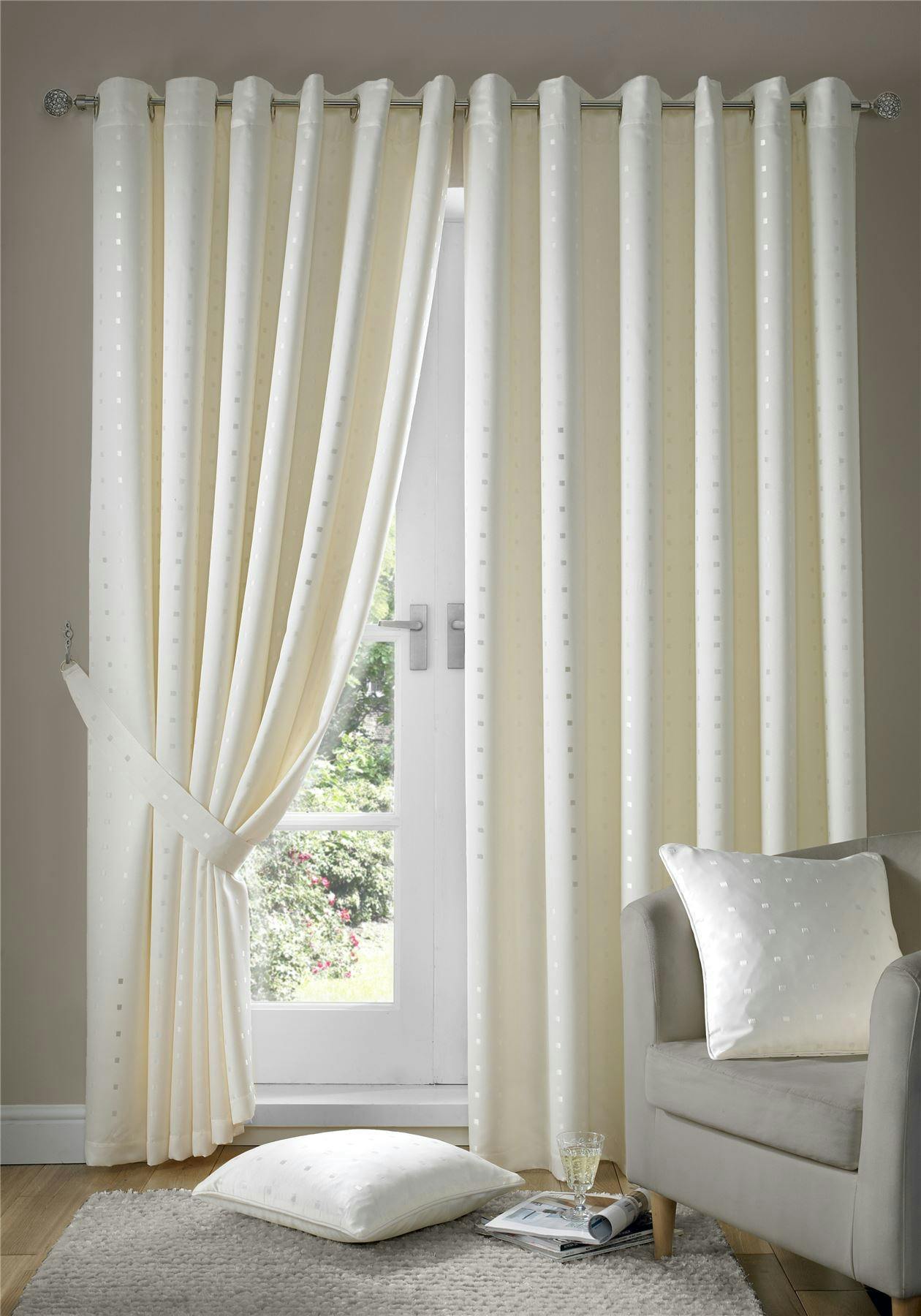 Rackhams Cream Adi Lined Ring Top Eyelet Curtains - 168Cm Width X 137Cm Drop