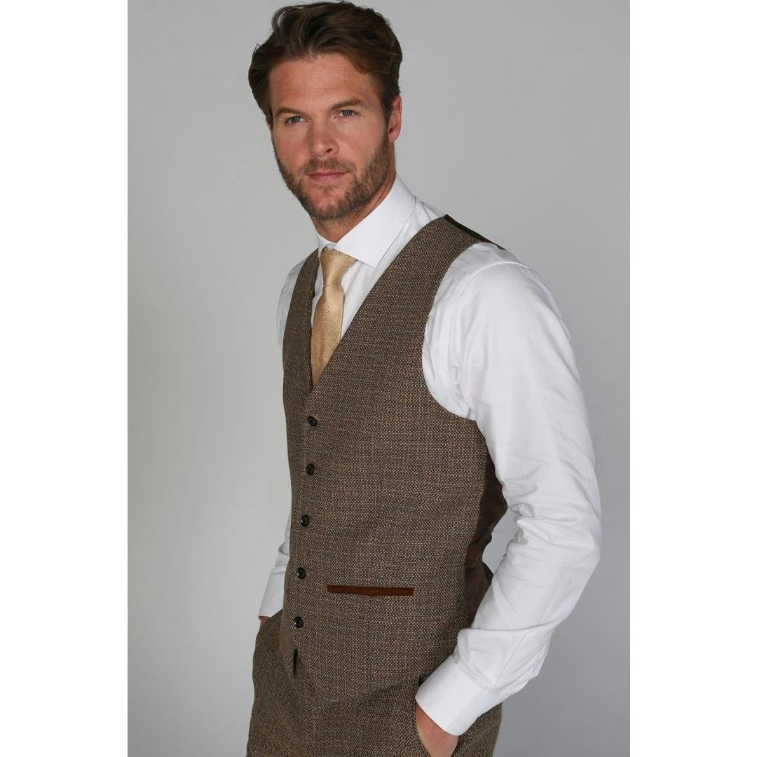 Paul Andrew Men's Brown Ralph - Tweed Waistcoat - 46