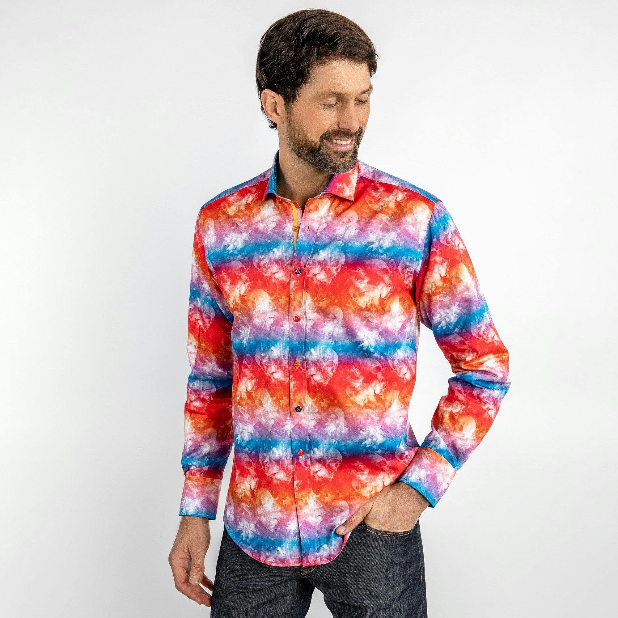 Claudio Lugli Red Tie Dye Skulls Print Shirt - Xl