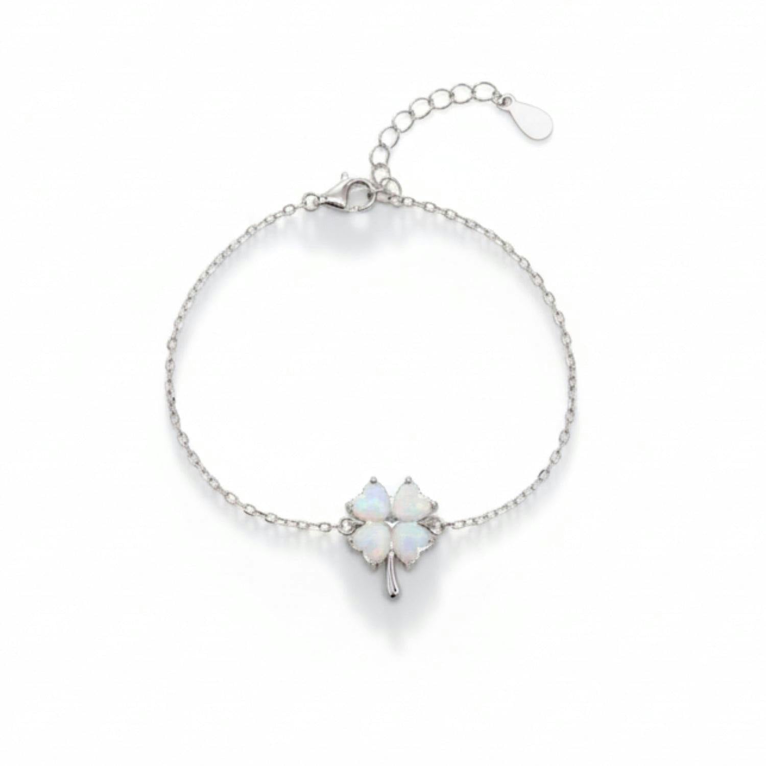 Spero London White/Silver Opal Clover Sterling Bracelet