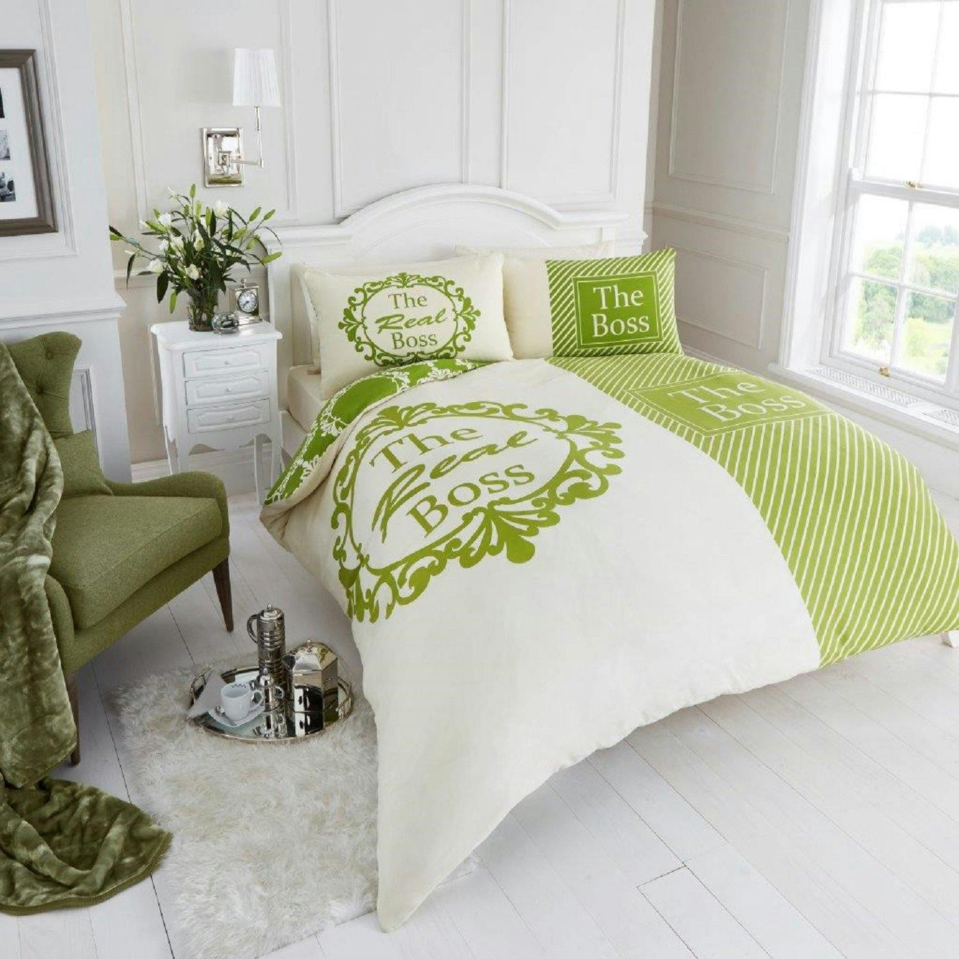 Rackhams Green/Cream The Real Boss Duvet Cover And Pillowcase Set - Double (200Cm X 200Cm)