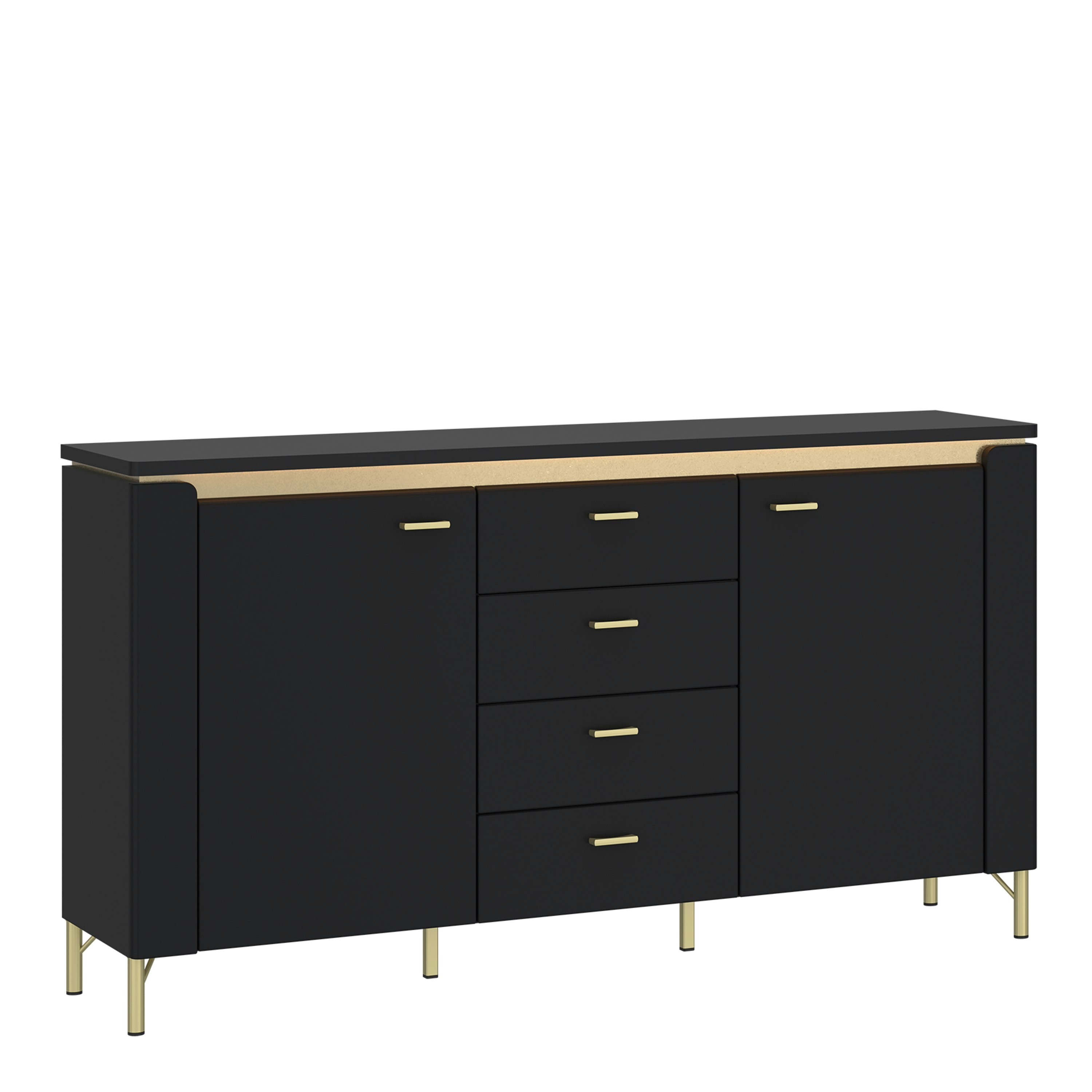 Furniture To Go Black/Gold Genoa Sideboard 2 Door 4 Drawer In Matt/ - 155.3 - 1