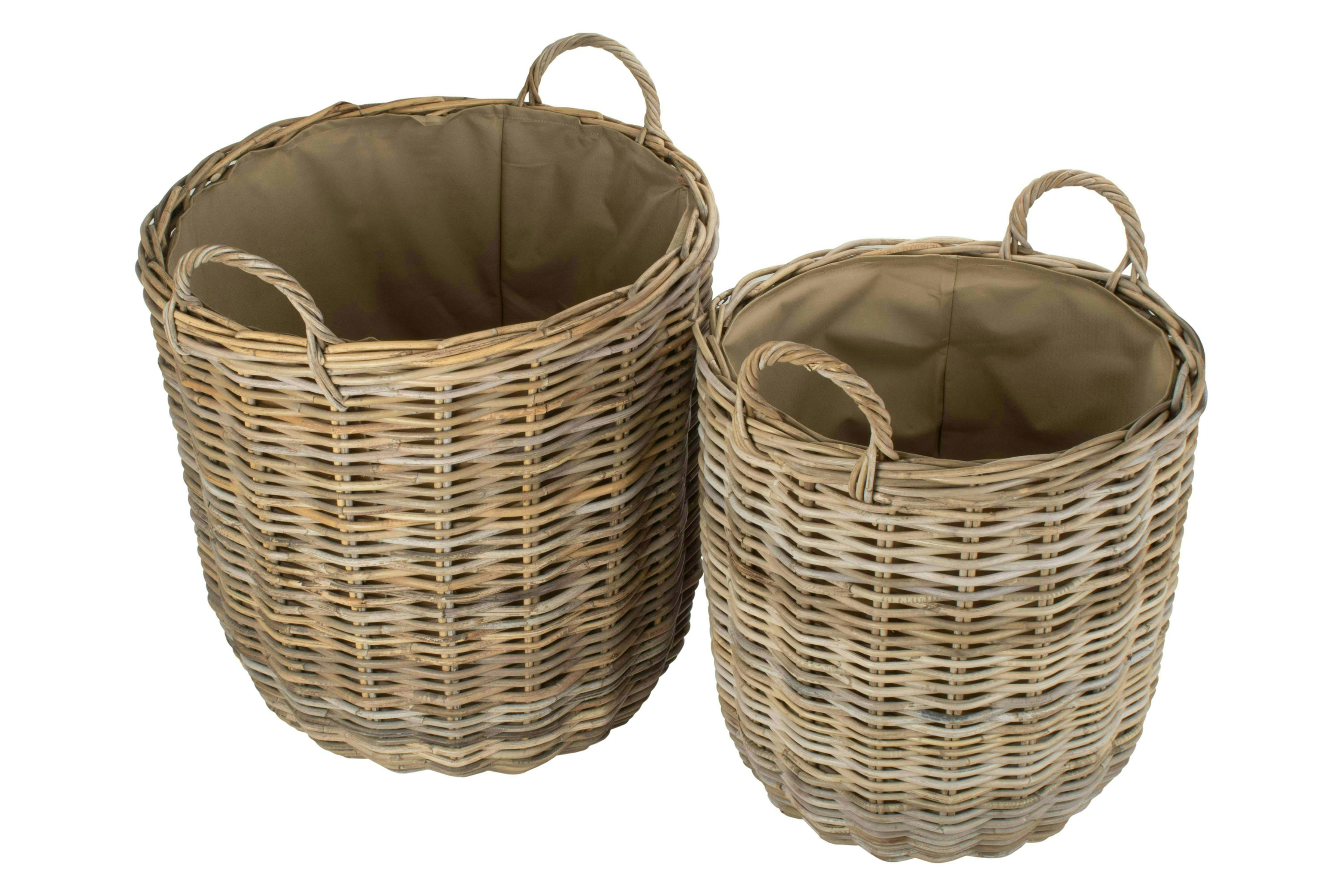 Red Hamper Red/Brown Hamper Cordura Lined Tall Round Fireside Rattan Log Basket - Set Of - Rattan Size 2