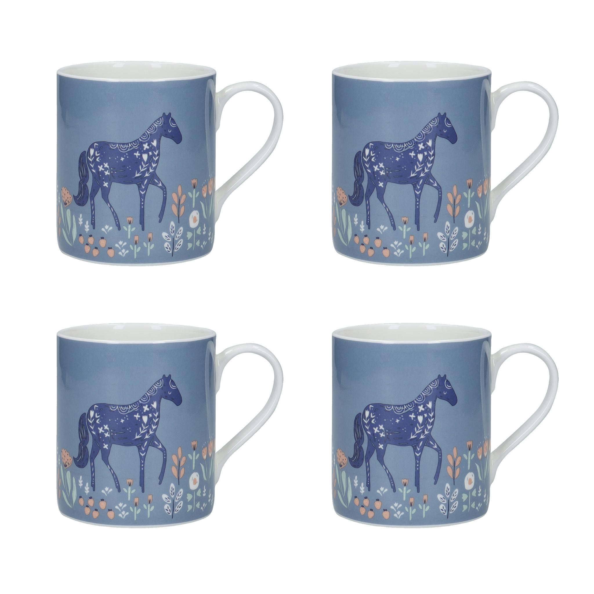 Rackhams Blue 4-Piece Woodcut Horse Can Mug Set - Fine China - Mug