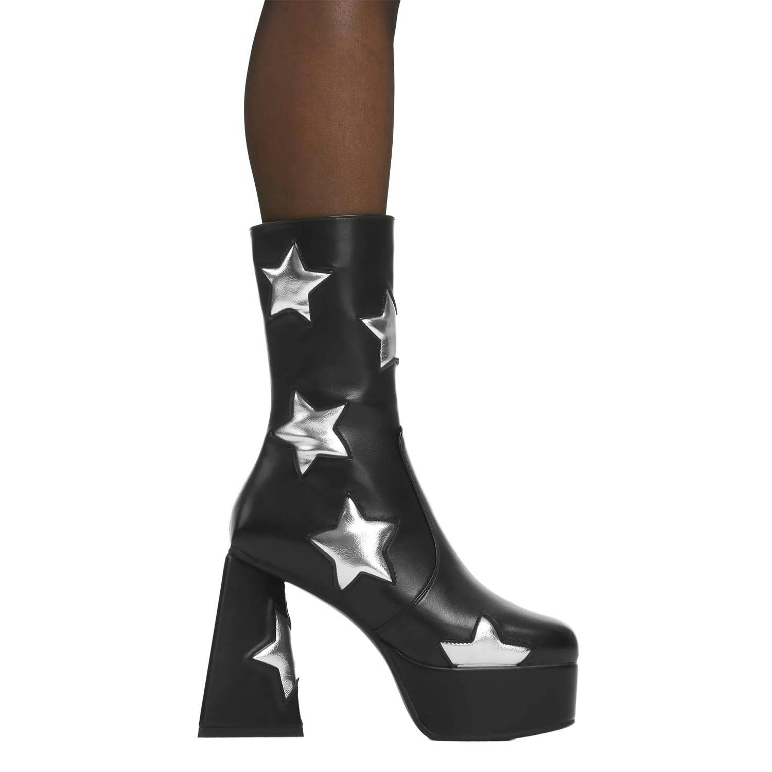 Lamoda Women's Black Seeking Stars Pu Silverstar Platform Ankle Boots Trendy Chic - Uk5