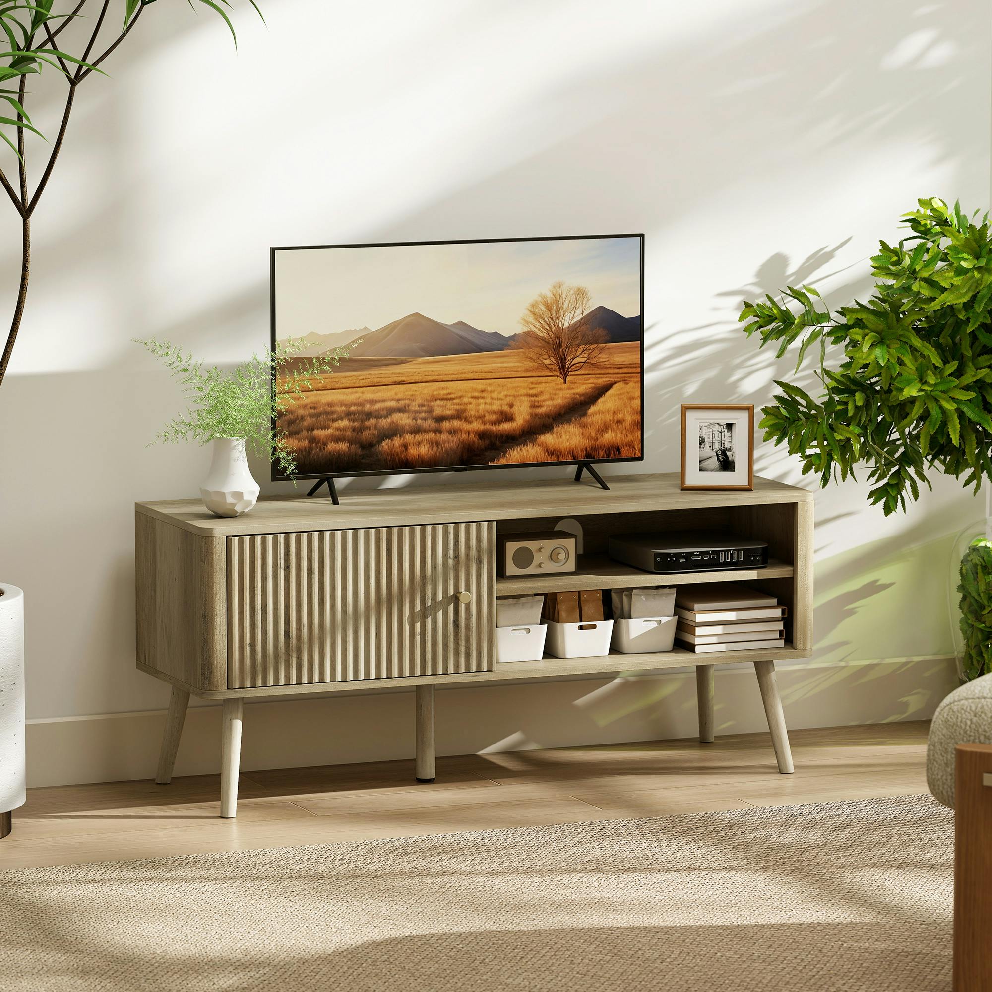 Rackhams Tv Stand Cabinet With Storage For Tvs Up To 55 Inches, Oak - Wood Effect - 1 - 115