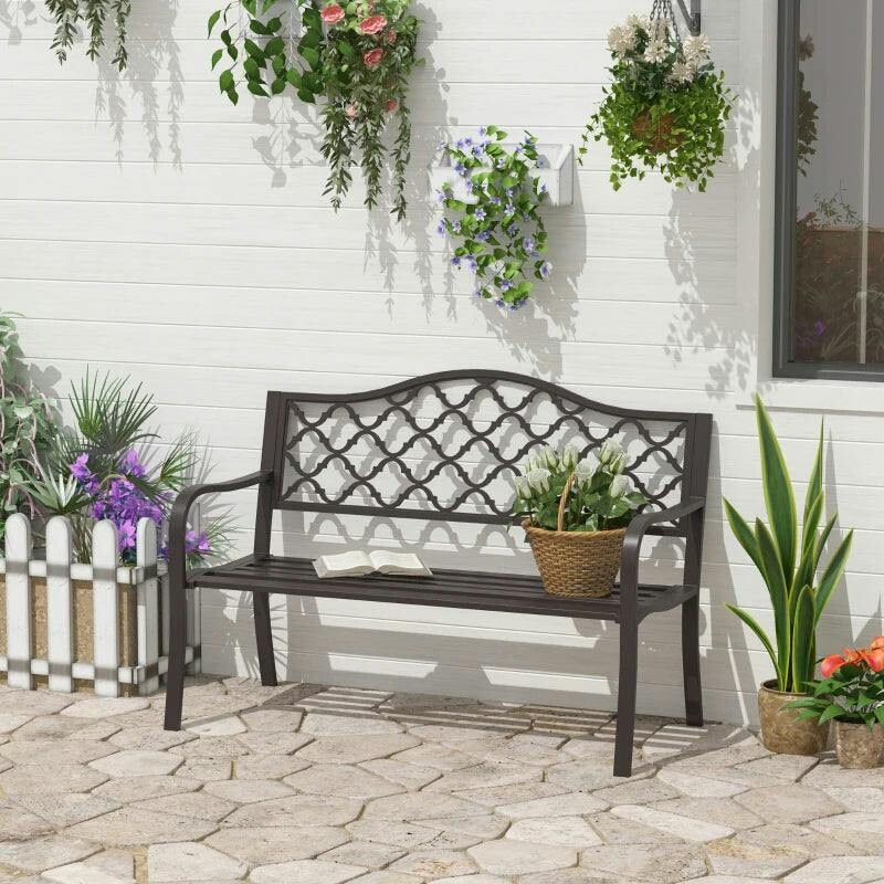 Outsunny Brown Outdoor Garden Bench 2 Seater Patio Porch Loveseat Chair Seater - Metal - 128Cm X 60Cm X 89Cm - Image 5