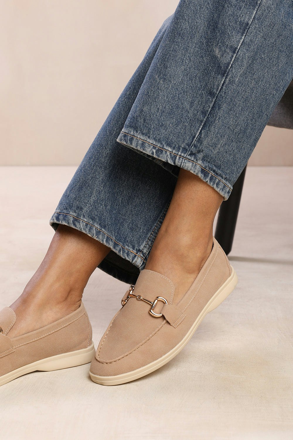 Where's That From Italy Wide Fit Slip On Loafer With Metal Detailing In Khaki Suede - Khaki 8E