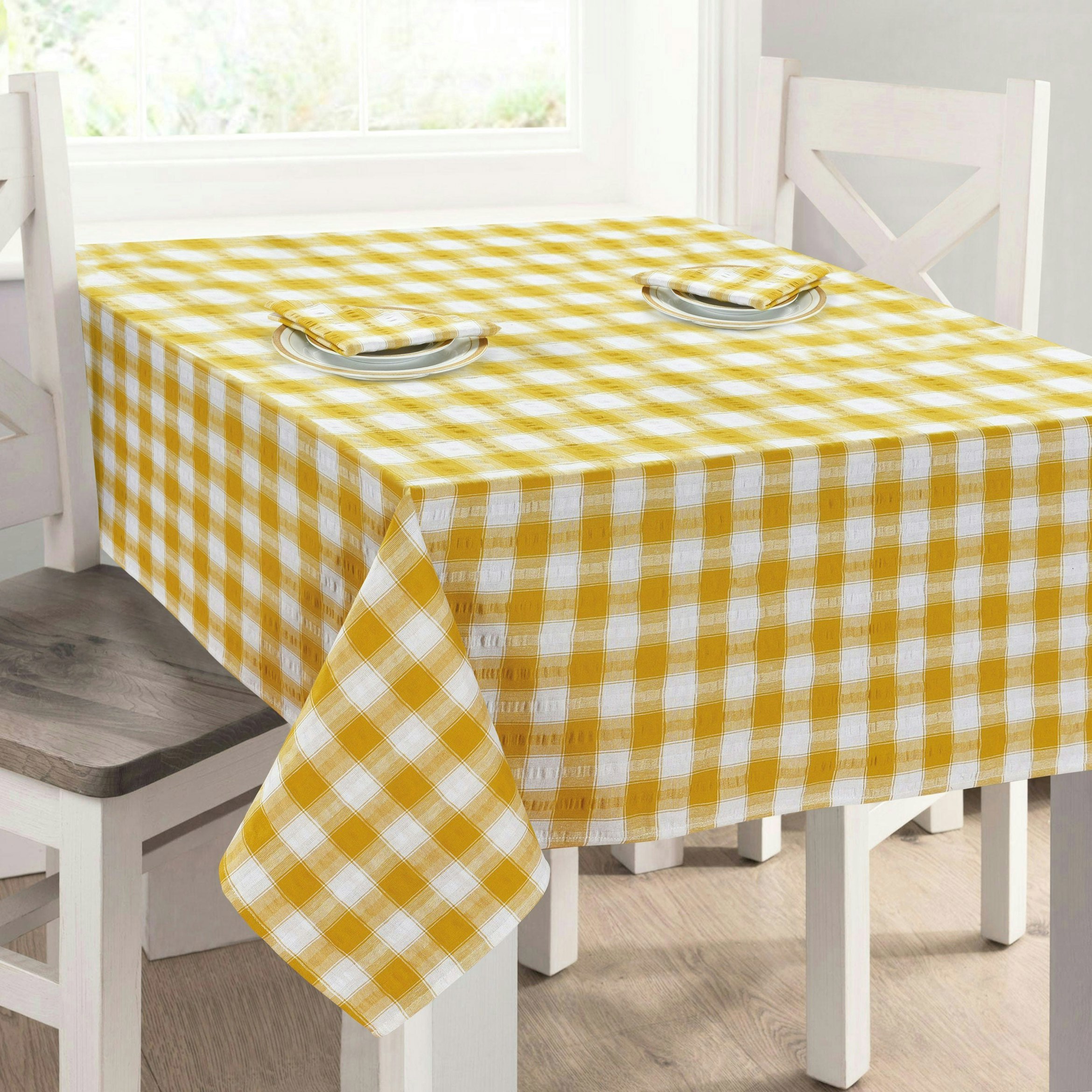 Rackhams Blue Seersucker Gingham Check Tablecloth - 70"