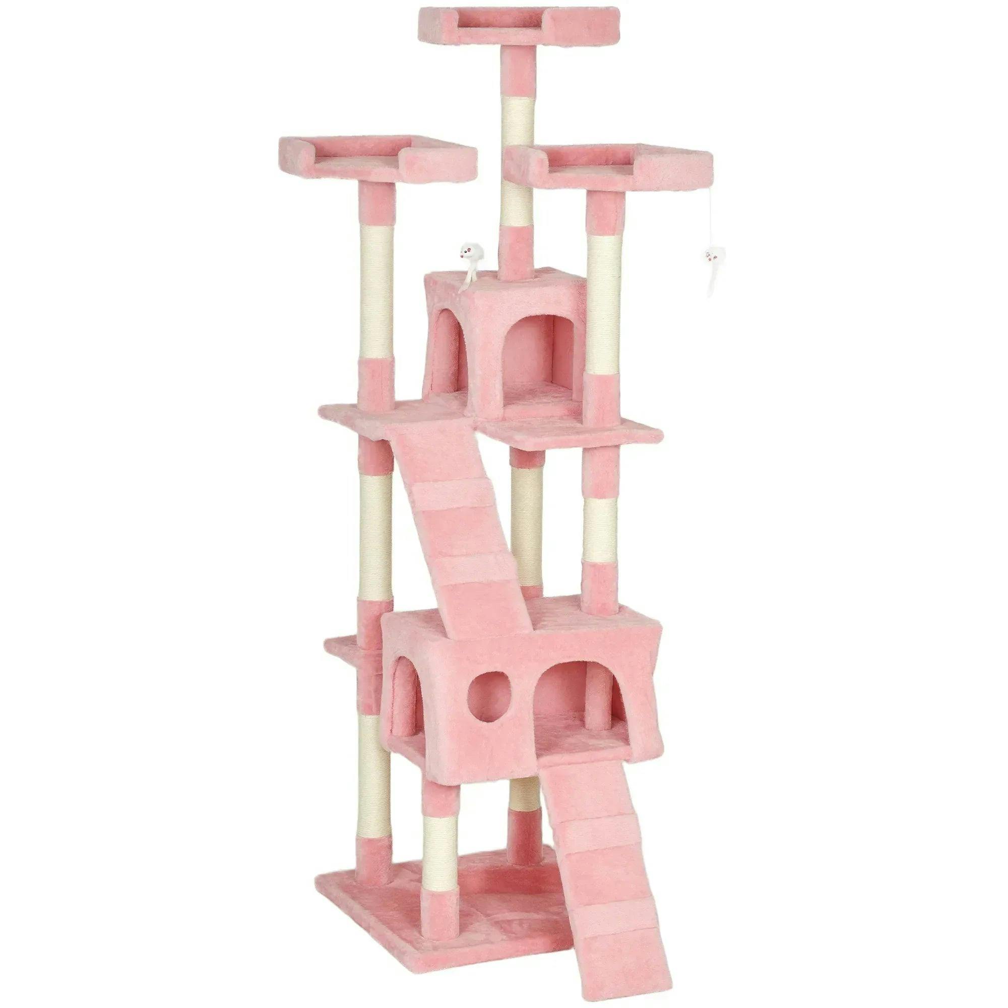Pawhut 173Cm Cat Tower Scratching Post Activity Centre For Indoor Pink - Image 4