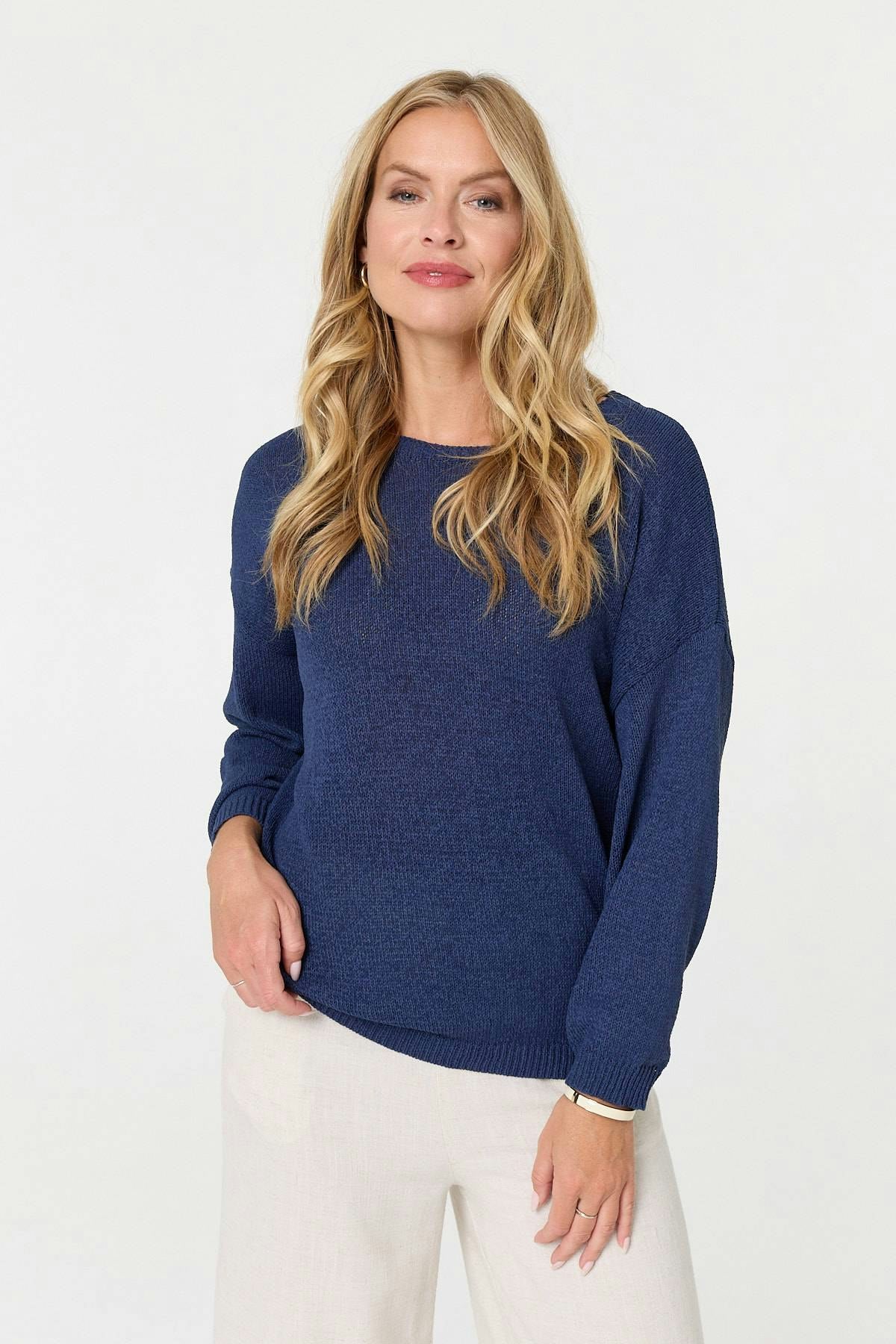 Izabel London Relaxed Long Sleeve Drop Shoulder Jumper - Navy - S/M