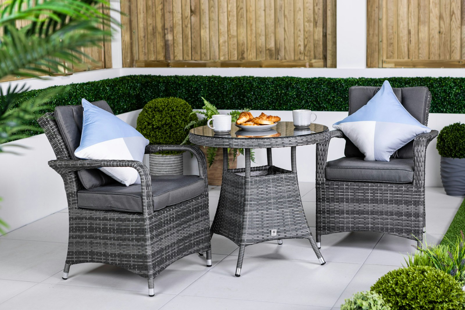 Giardino Grey Arizona Rattan Garden Bistro Set Patio Table And Chairs - 1