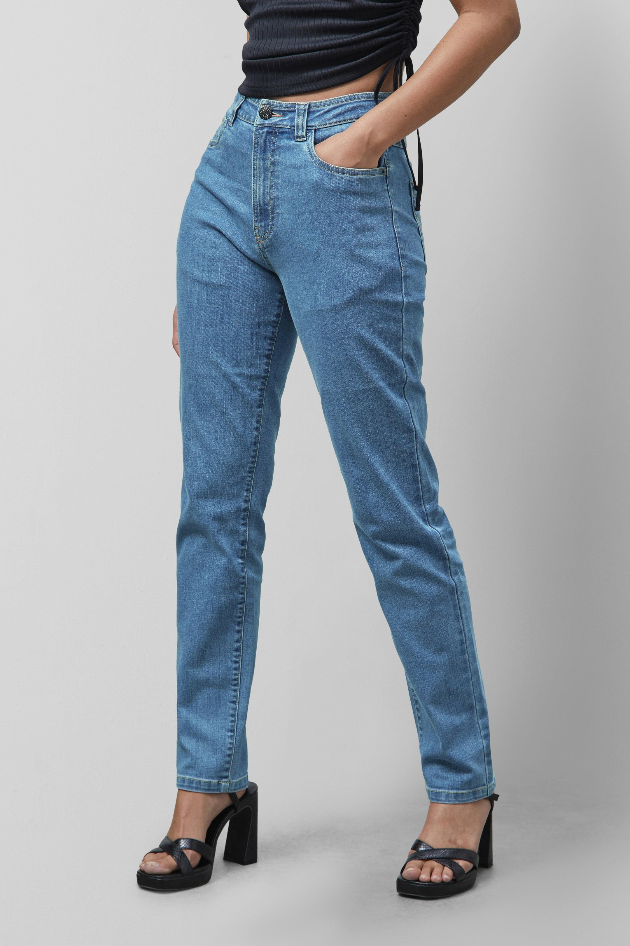 Enorsia Light/Blue Authentic High Waist Boyfriend Jeans - 18 - 77.4% Cotton, 14.4% Polyester, 7% Viscose, 1.2% Elastane