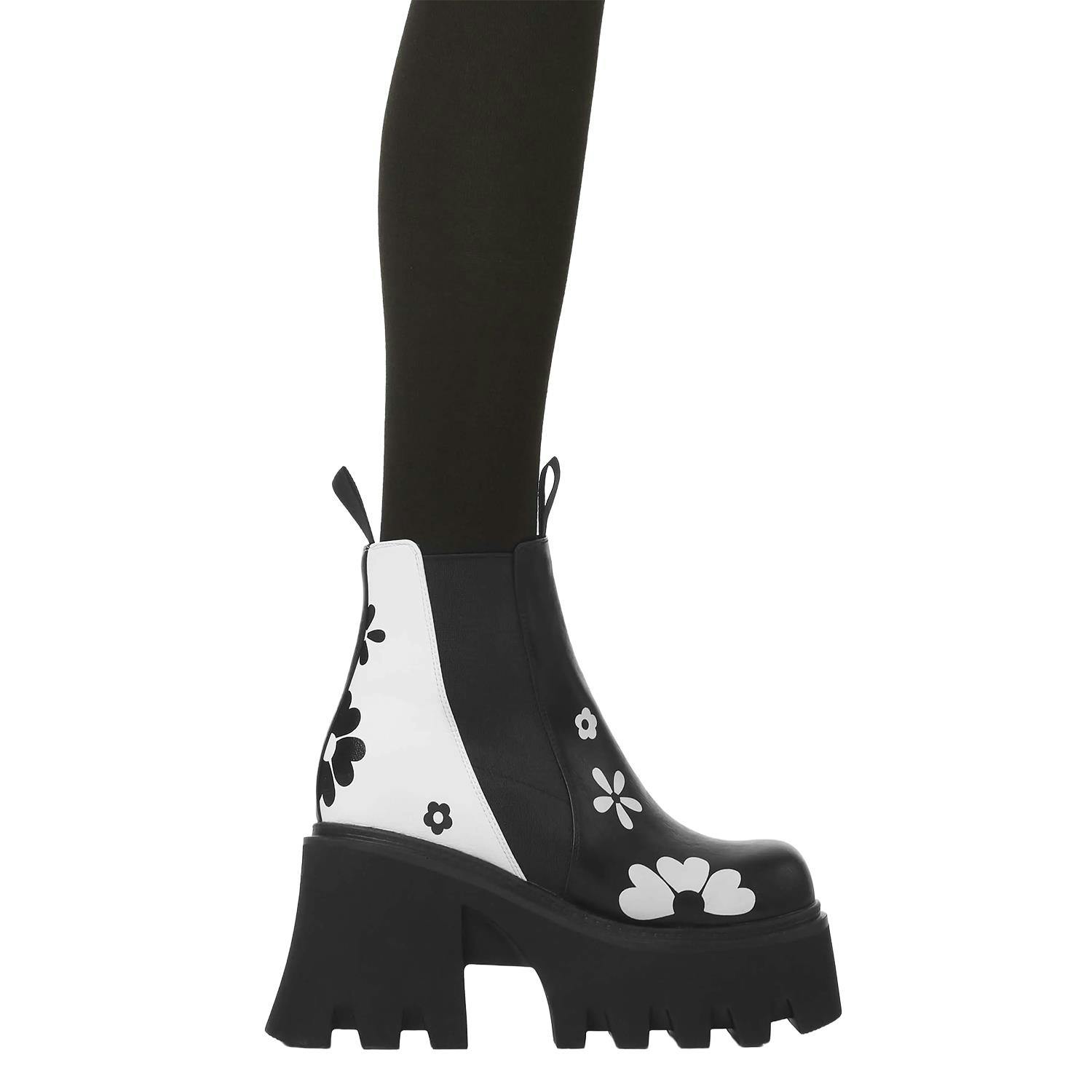Lamoda Black/White Come Together Chunky Platform Ankle Boots Bold Statement - Uk4