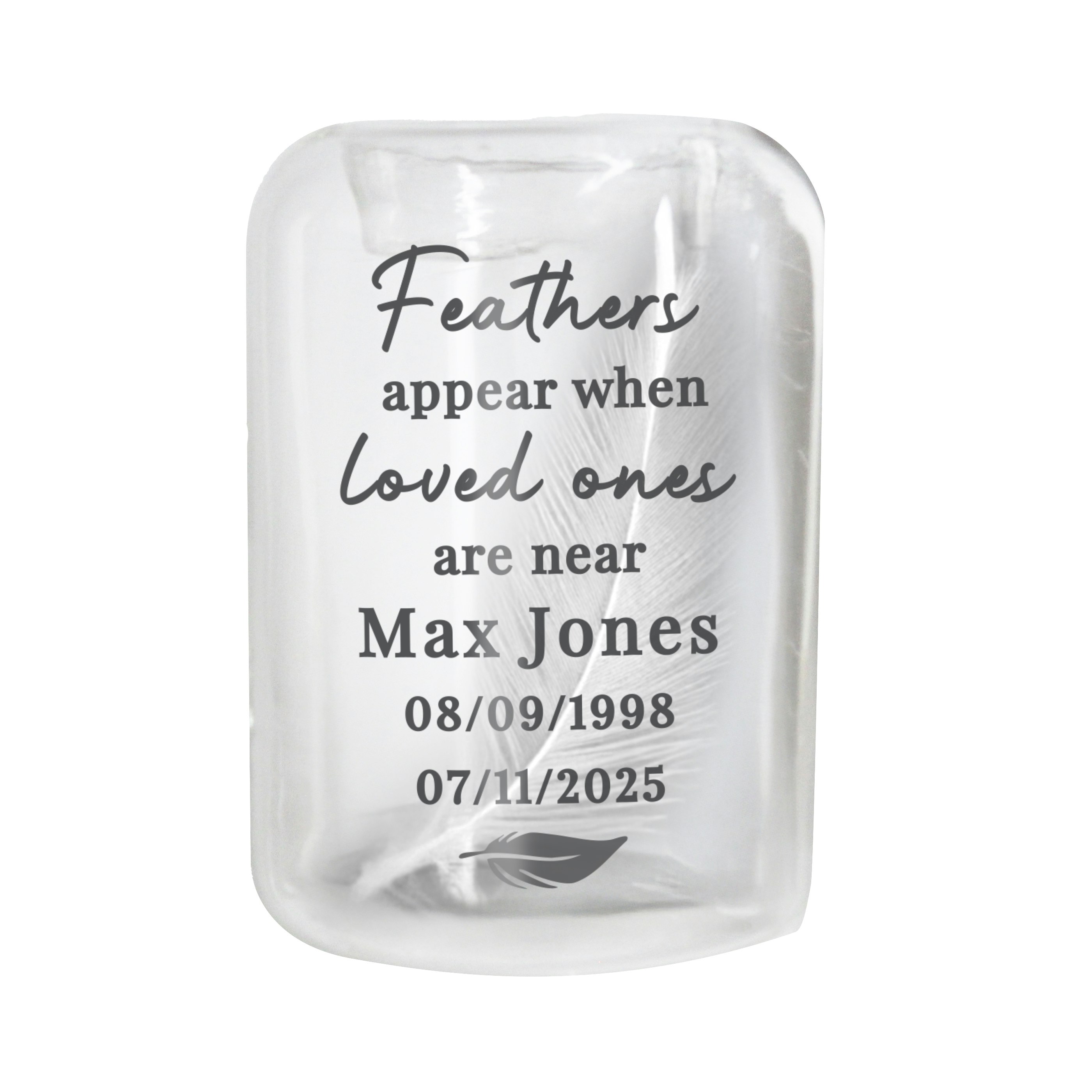 Rackhams White/Light Personalised Loved Ones Memorial Feather Tea Holder