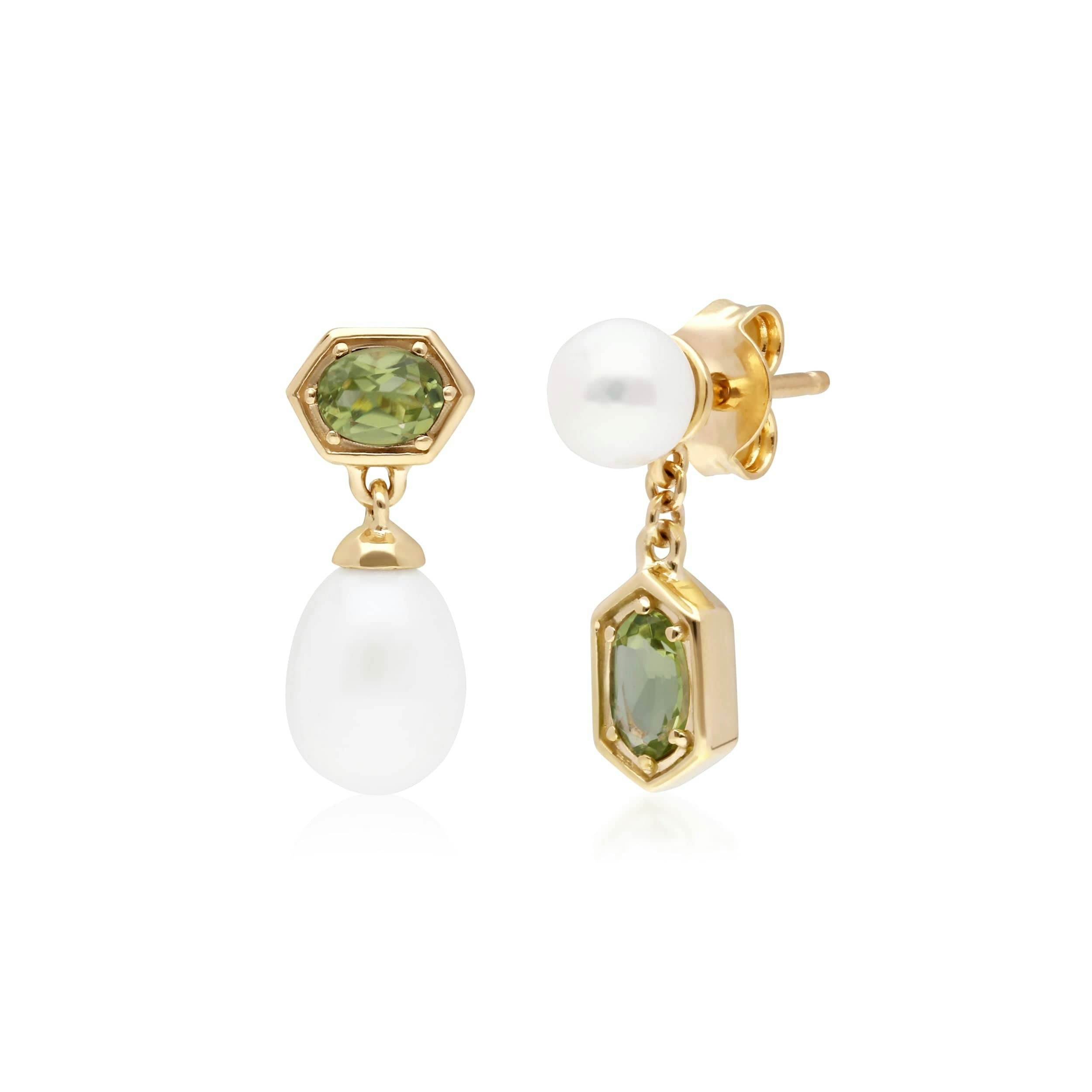Gemondo Gold/Silver Modern Pearl & Peridot Mismatched Drop Earrings In Plated