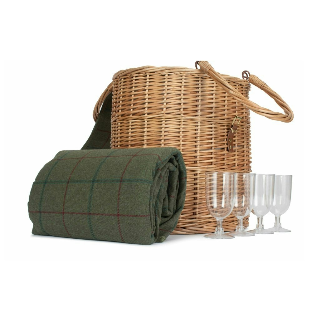 Rackhams Green Oval Tweed Fitted Cool Bag Drinks Picnic Basket - Small