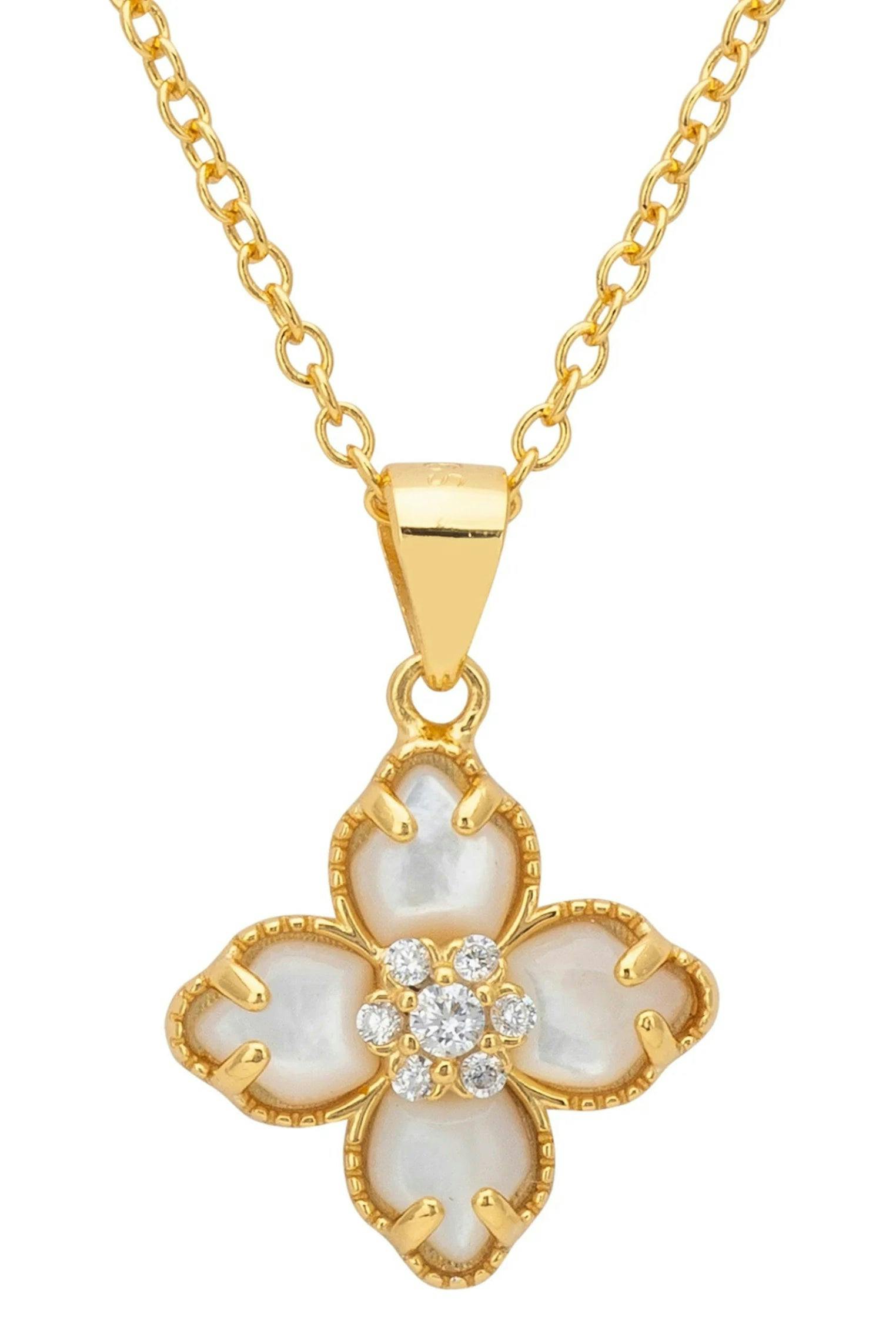 Latelita Gold Flower Clover Mother Of Pearl Pendant Necklace