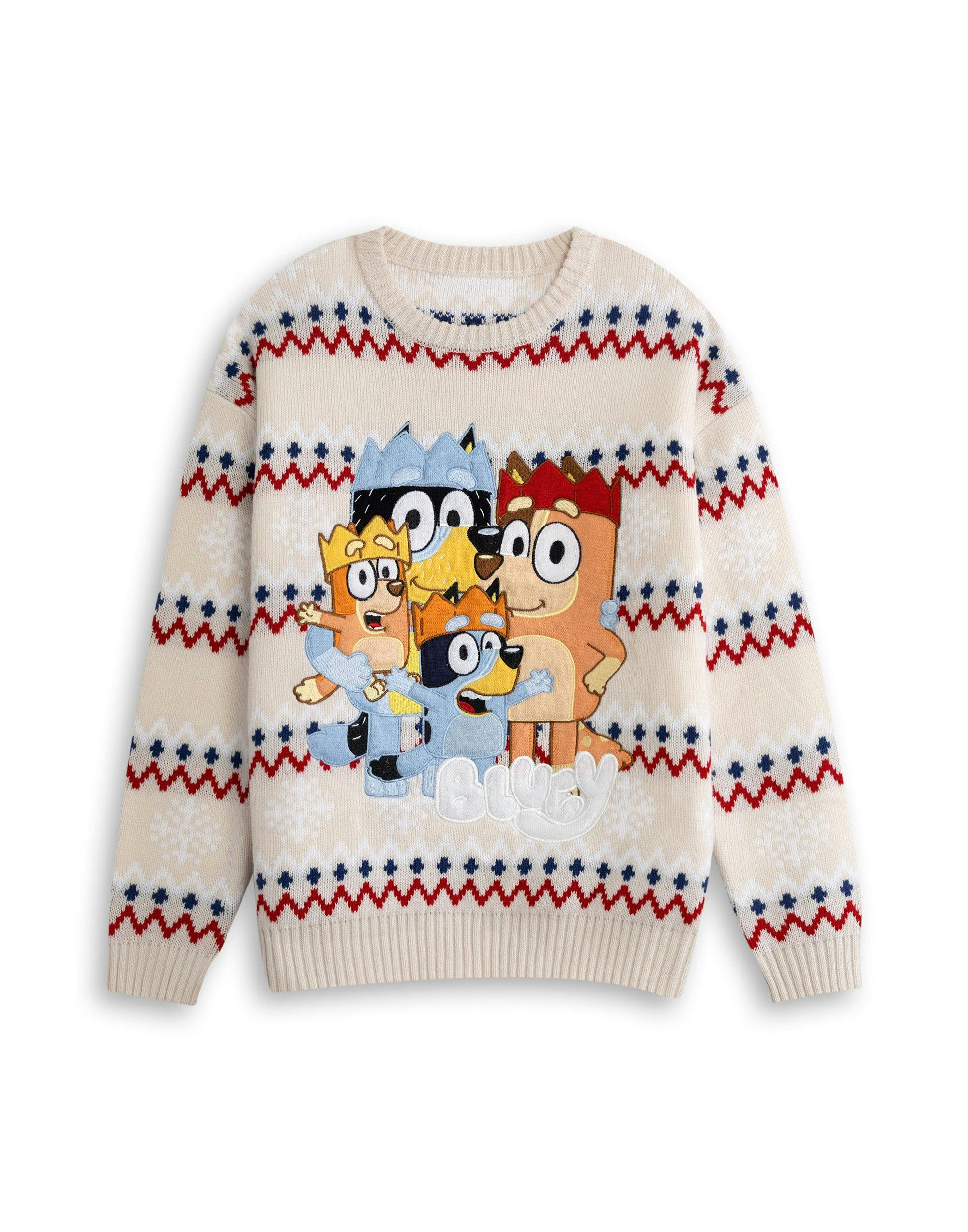 Vanilla Underground Unisex Beige Bluey Character Christmas Jumper - XX-Large