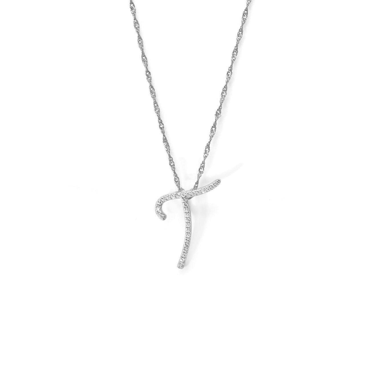 Say It With Silver Luxe Cz Initial Necklace - Sterling - T