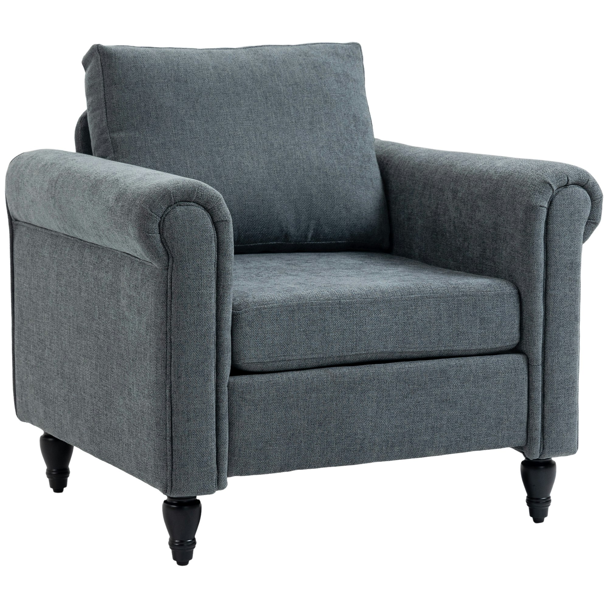 Homcom Grey Vintage Fabric Accent Armchair W/ Gourd Wood Legs - Polyester