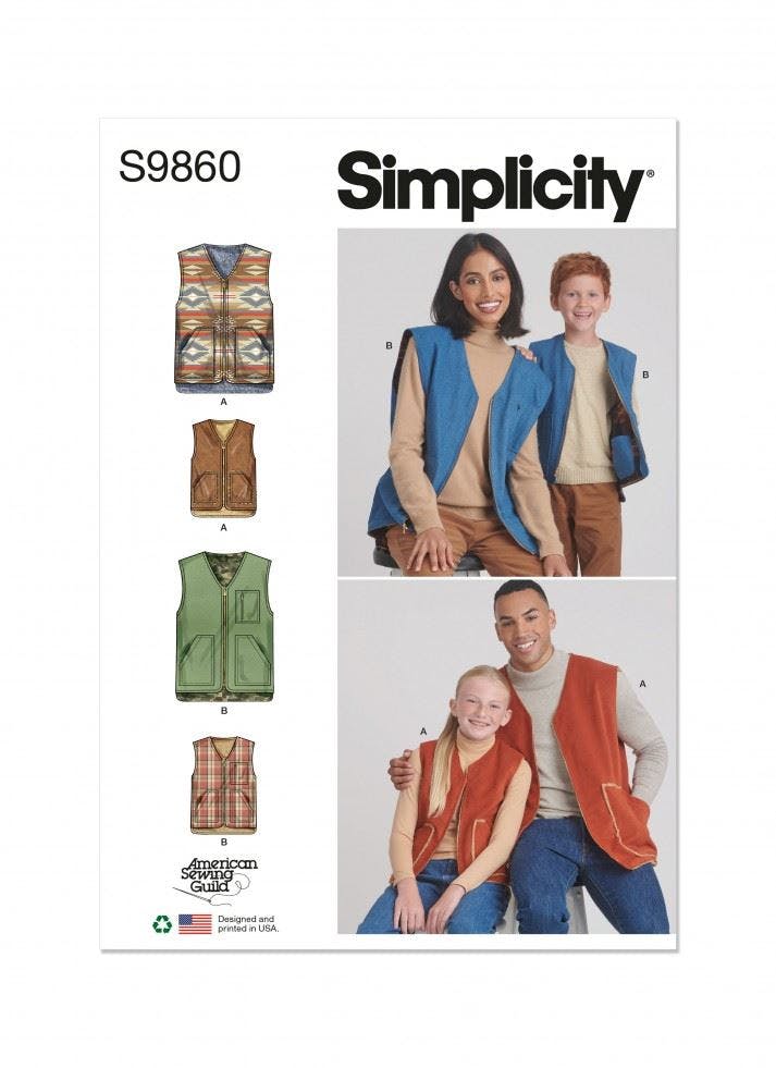 Simplicity Boys Sewing Pattern 9860, Waistcoats For Kids, Teenagers, Men, Women, A (Xs - L / Xs - Xl) - Intermediate - A (Xs - L / Xs - Xl)