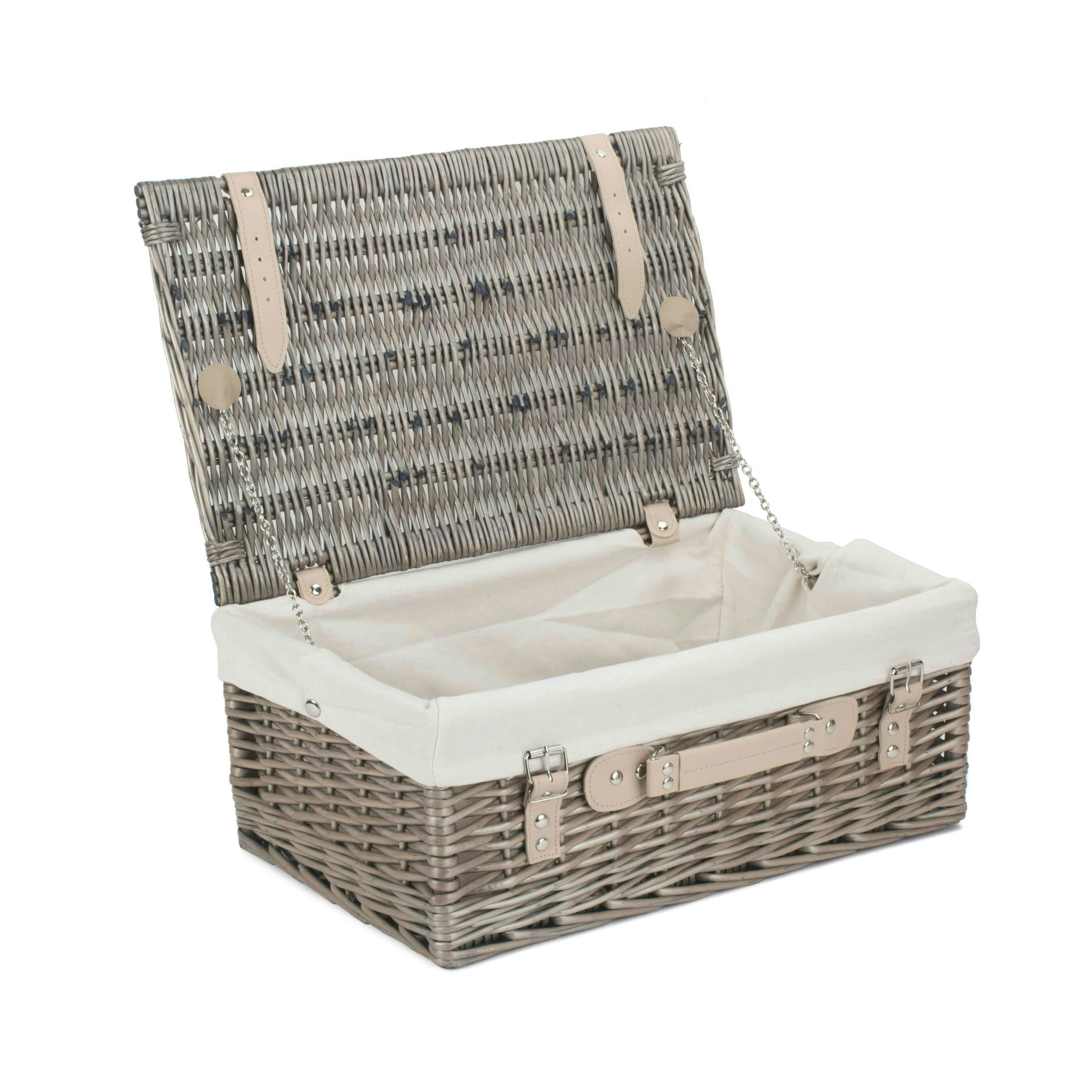 Rackhams White 46Cm Antique Wash Wicker Picnic Basket With Cotton Lining