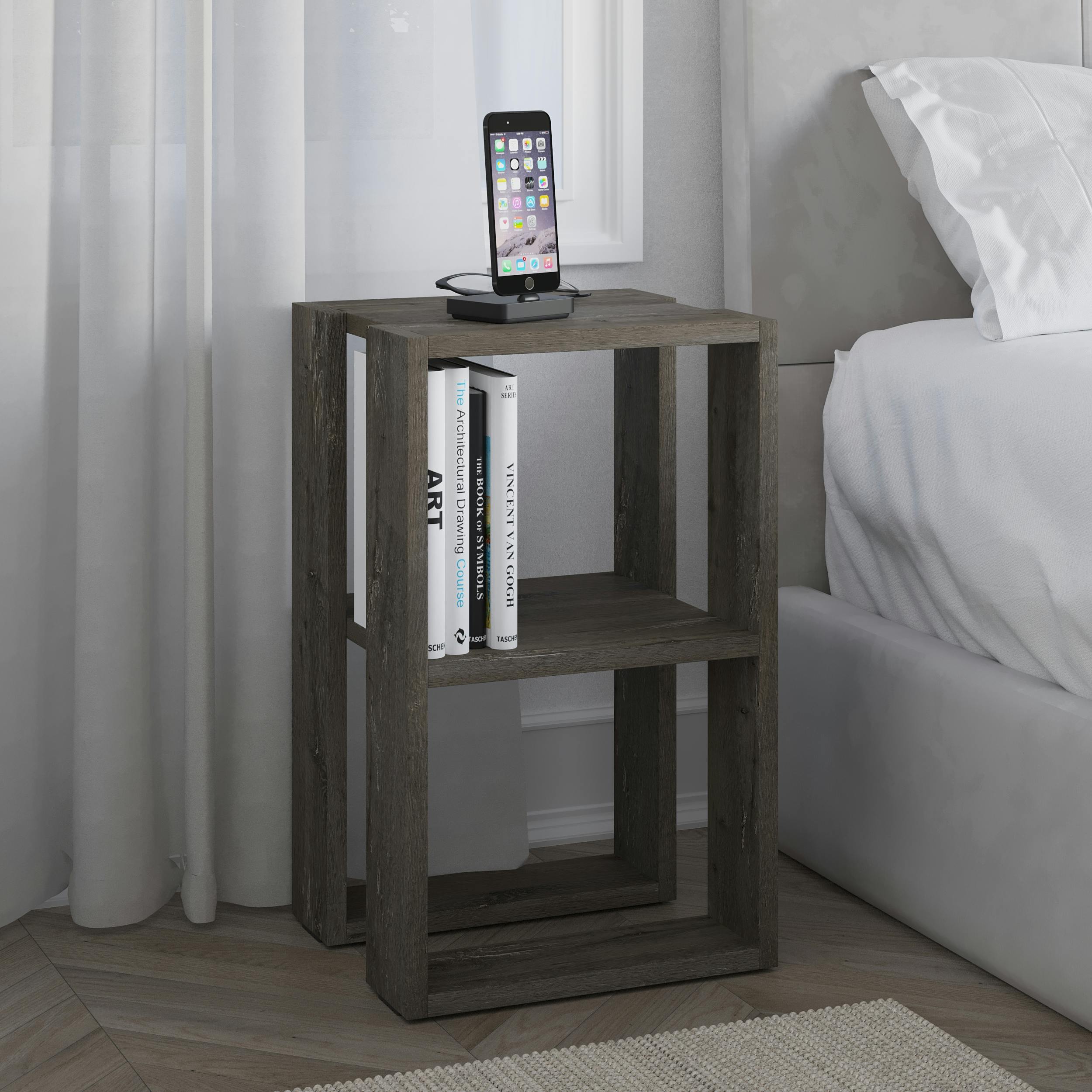 Rackhams Dark Lonie Modern Bedside Table Nightstand With Storage Width 34Cm - Coffee