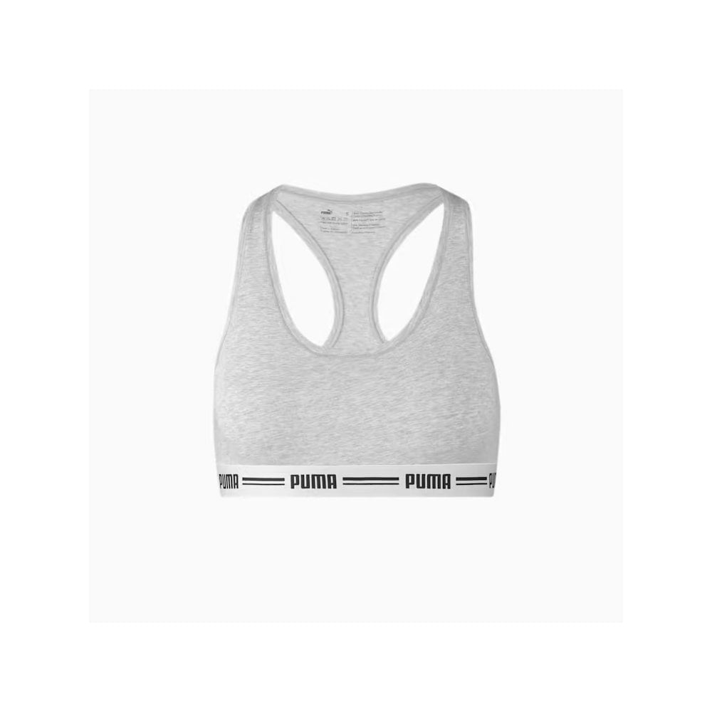 Puma Women's Grey Striped Logo Racerback Bra Top, Melange - Xs - Image 3