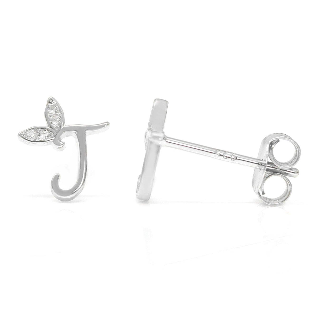 Say It With Silver Winged Initial Earrings - Sterling - J