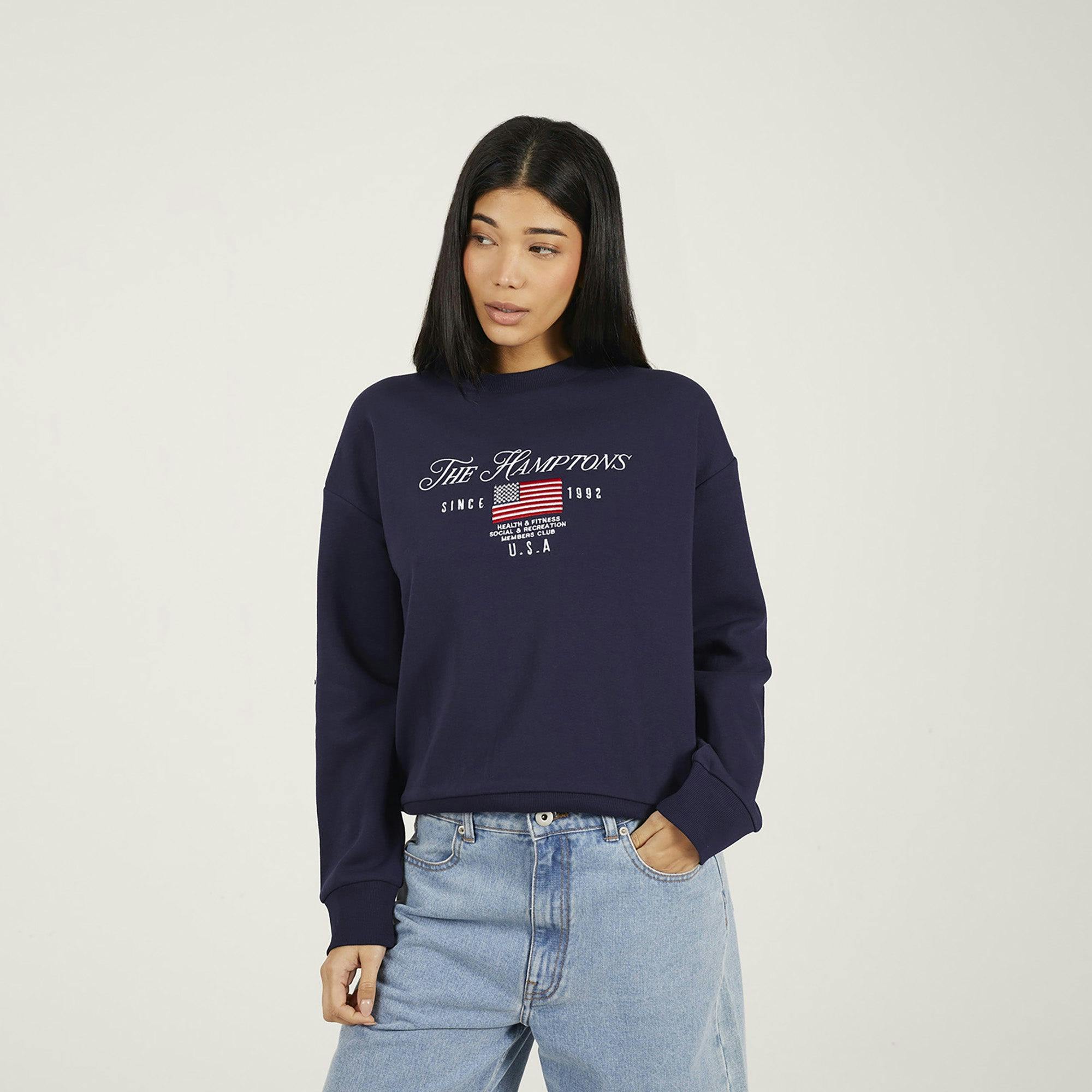 Brave Soul Crew Neck Embroidered Sweatshirt - Navy - Navy - M