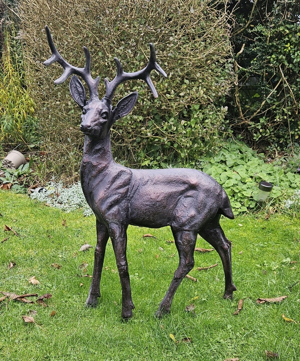 Rackhams Bronze Standing Stag Buck Ornament Cast From Aluminium - Large - Cast Aluminium - Sculpture