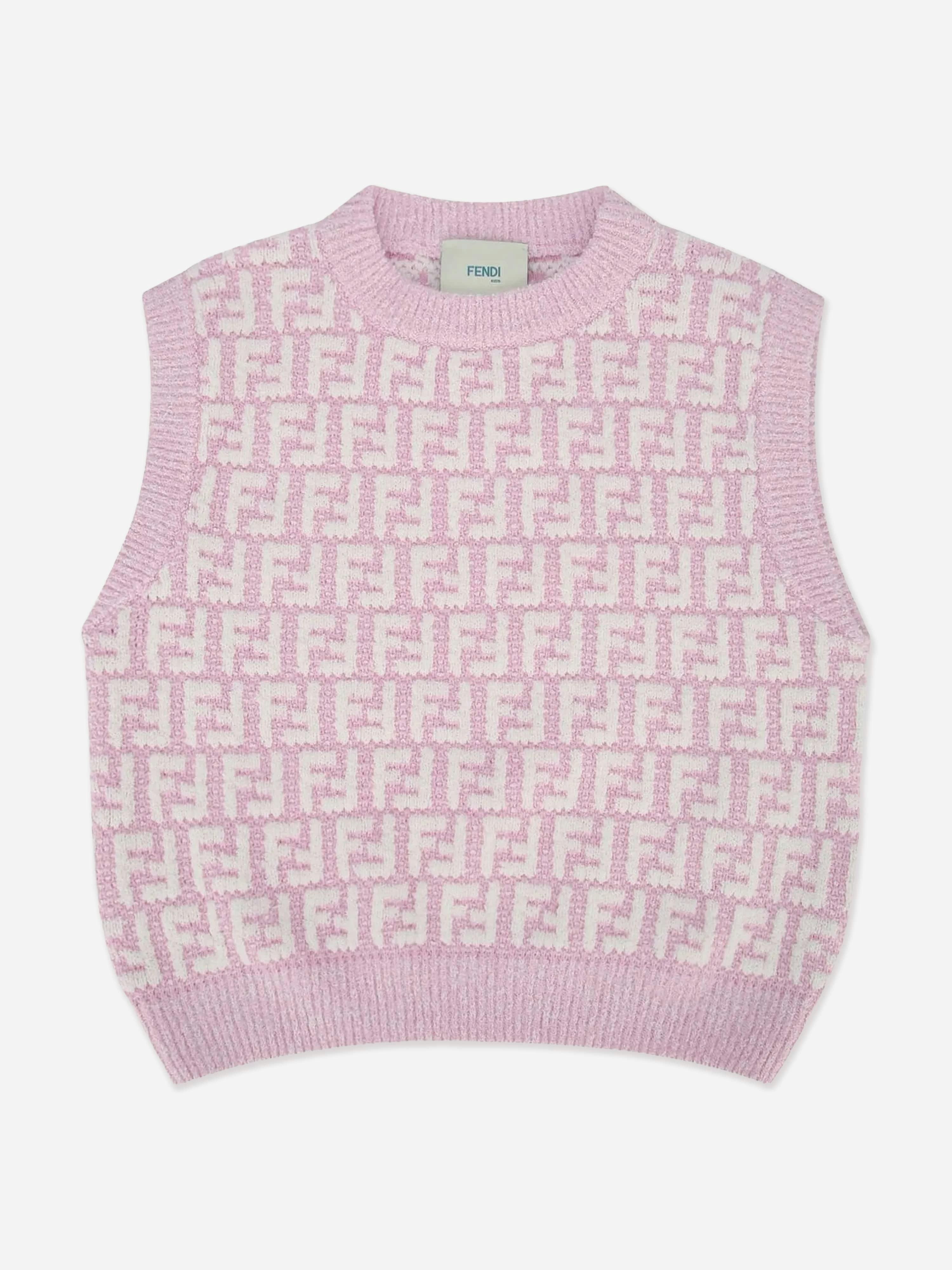 Fendi Kids Girls Pink Fendi Ff Logo Sleeveless Top In - 10 Yrs