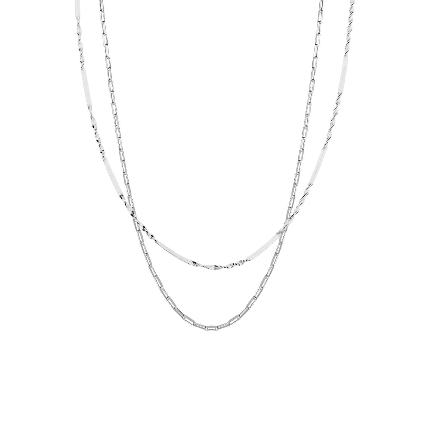 Spero London Silver Semi Twisted And Paperclip Chain Sterling Layering Necklace Set