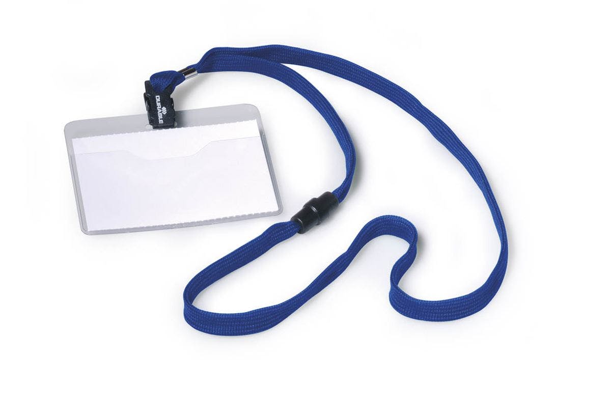 Durable Blue Lanyard Name Badge Id Card Holder + Inserts | 10 Pack | 60 X 90Mm |
