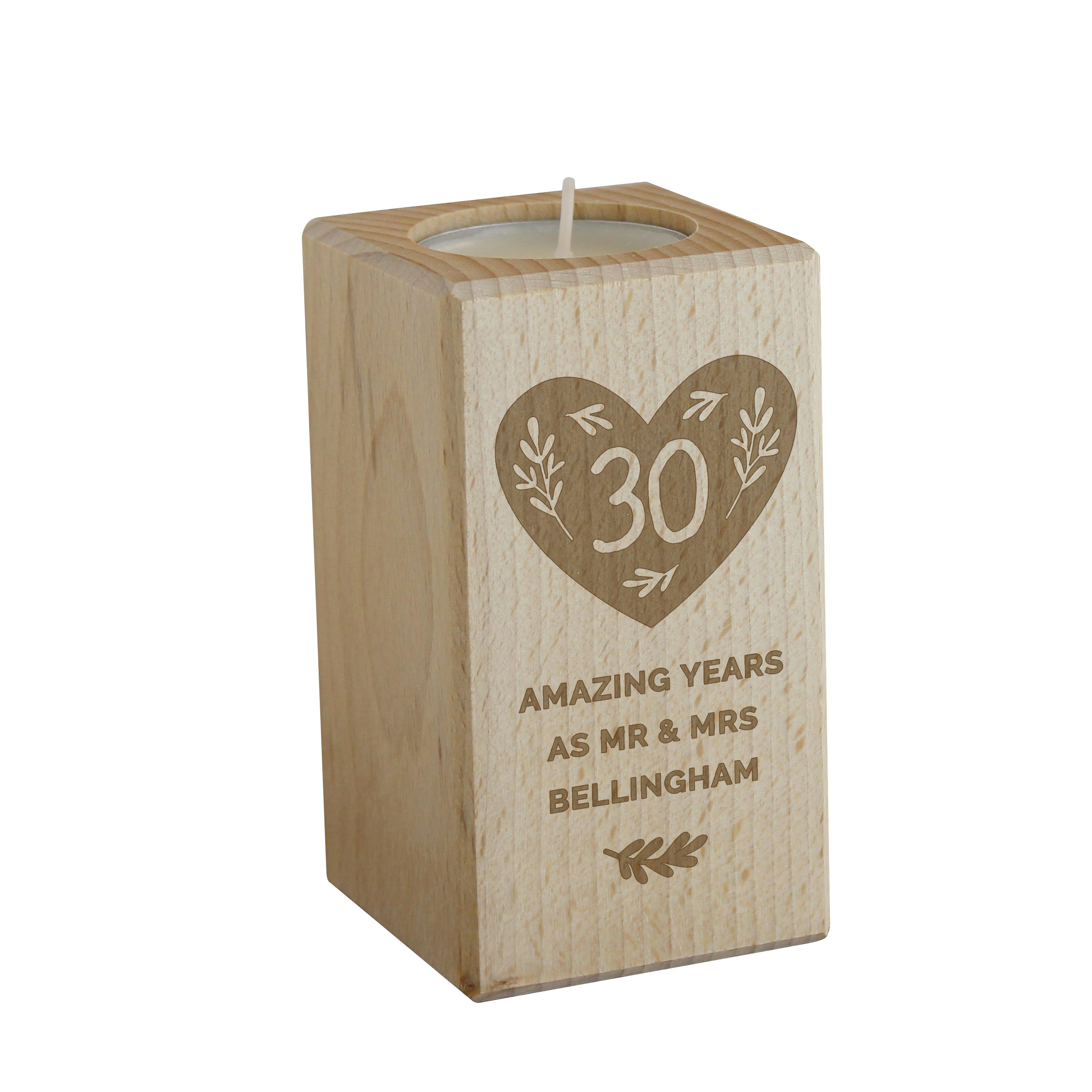Rackhams Grain Personalised Anniversary Wooden Tealight Holder