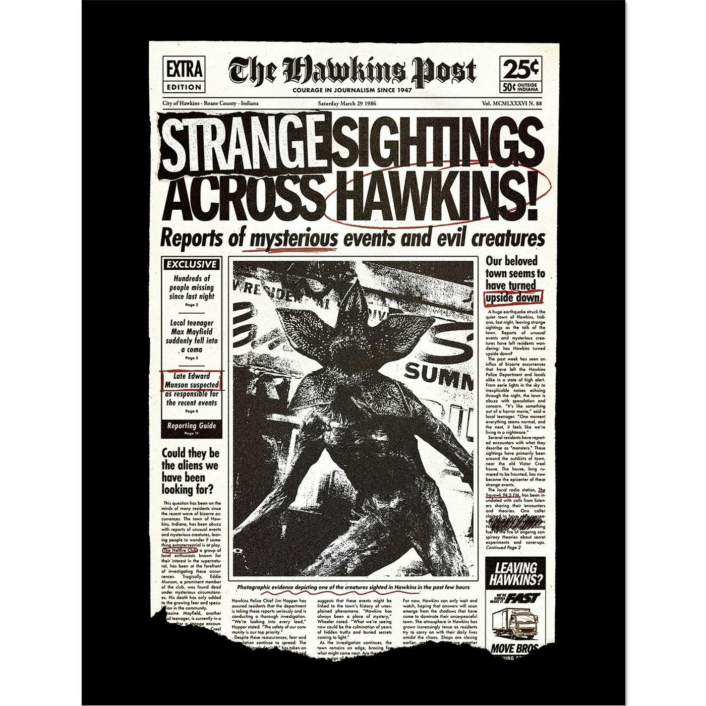 Stranger Things Black/White Strange Sightings Across Hawkins Framed Poster - 40Cm X 30Cm