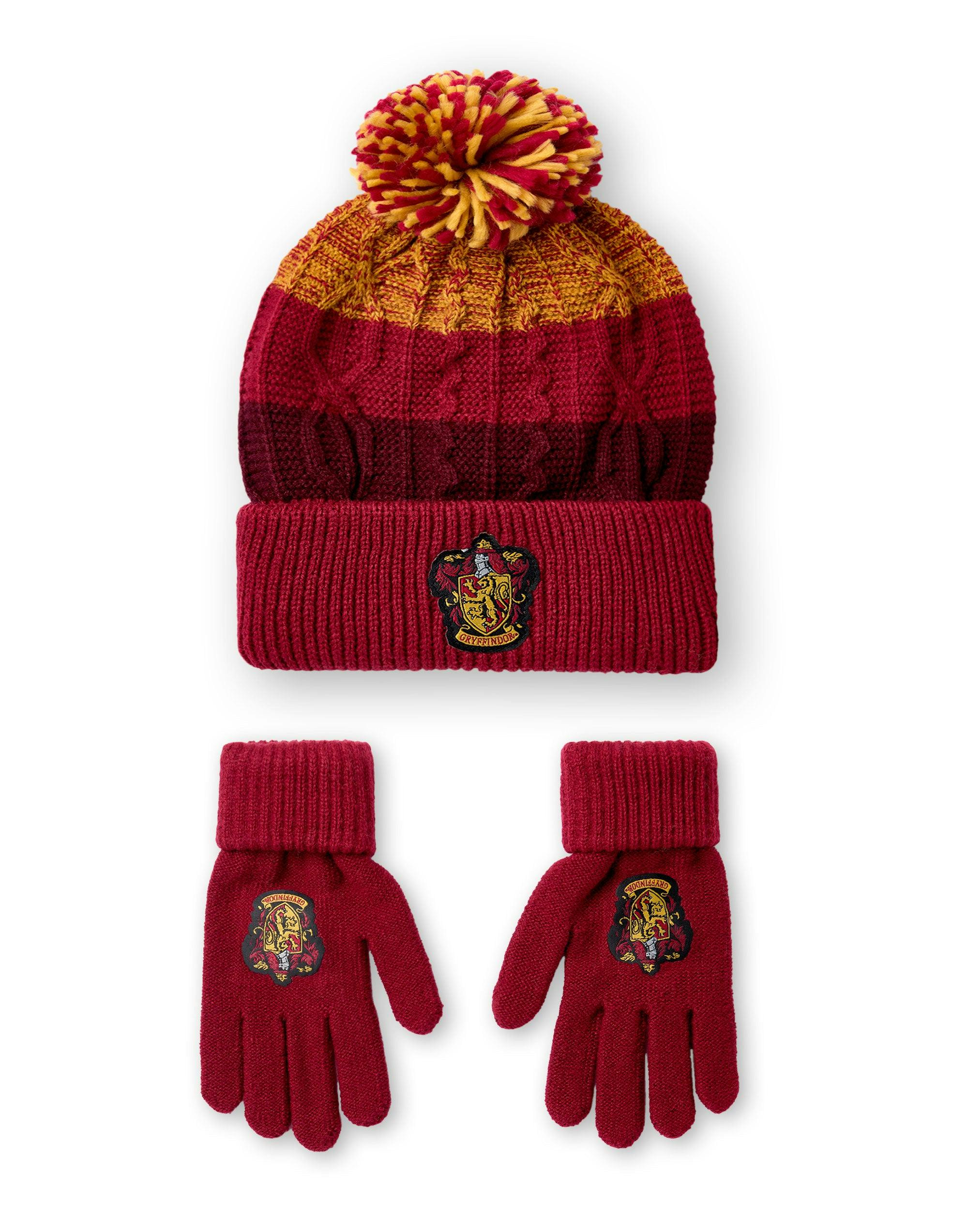 Vanilla Underground Unisex Red/Yellow Harry Potter Kids Multicolou Gryffindor Beanie And Gloves Set (One Size)