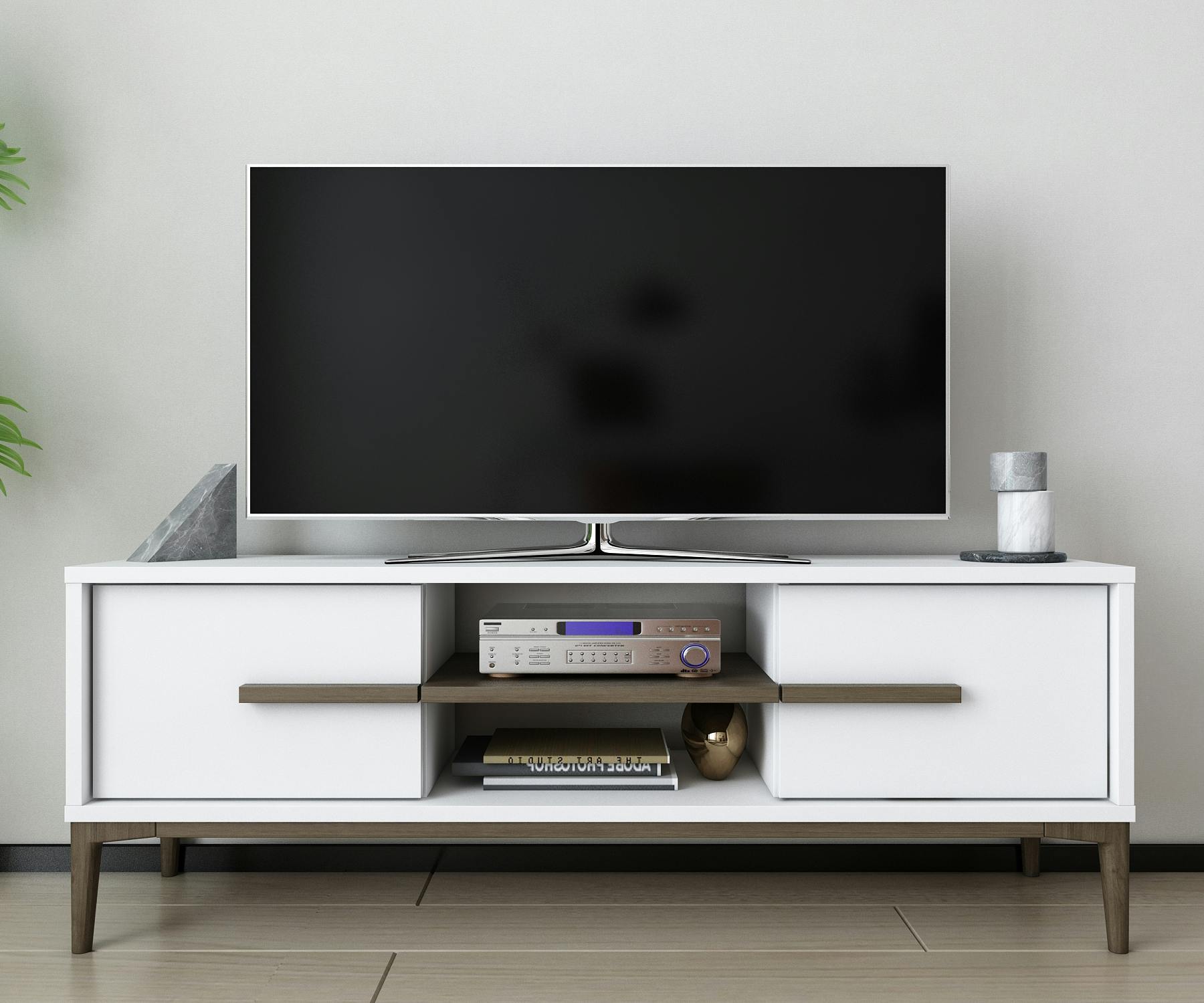 Rackhams White Eslem Modern Tv Stand Tv Unit Tv Cabinet For Tv's Up To 55" - Walnut