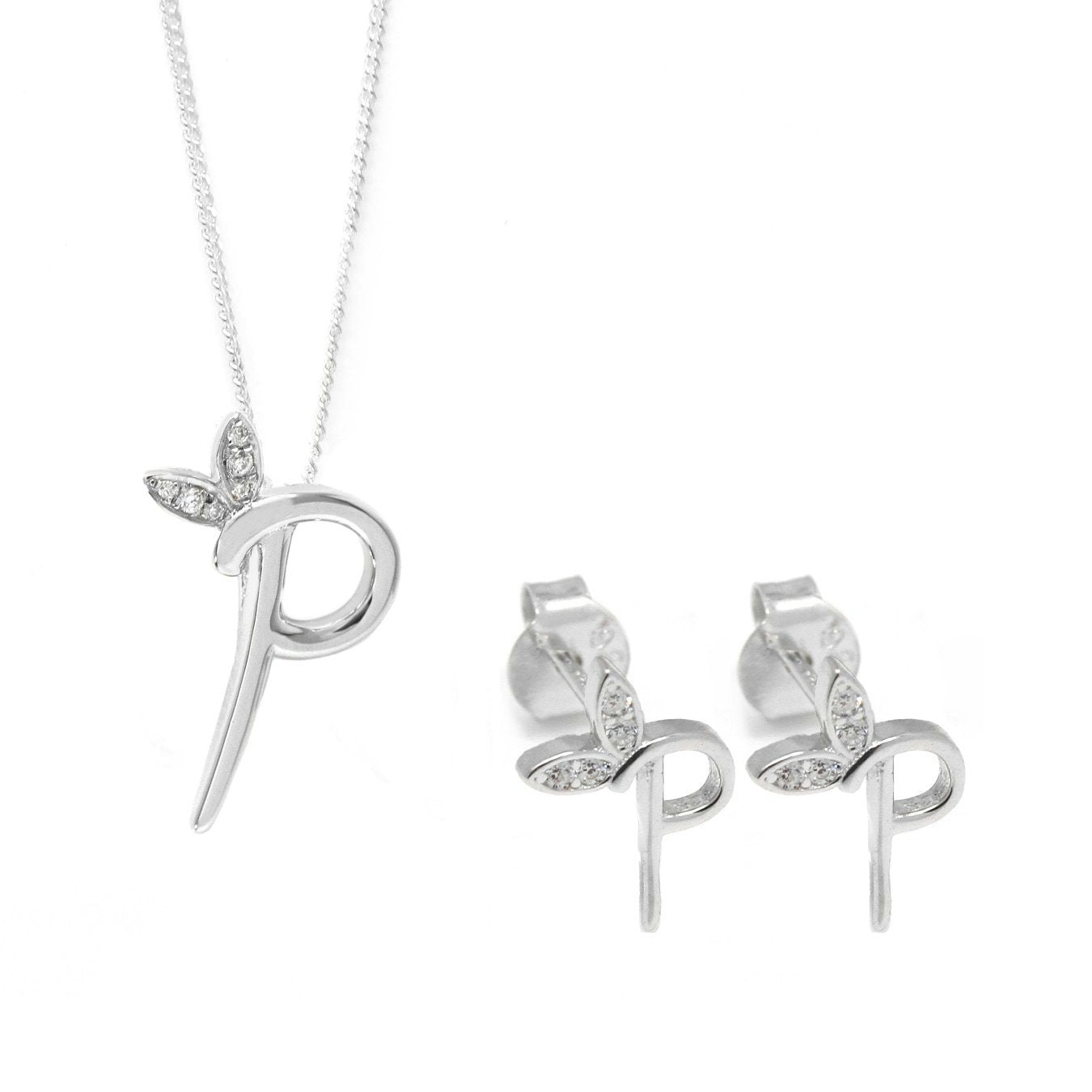 Say It With Unisex Silver Winged Initial Earring Gift Set - P | : 18 Inches - Image 2