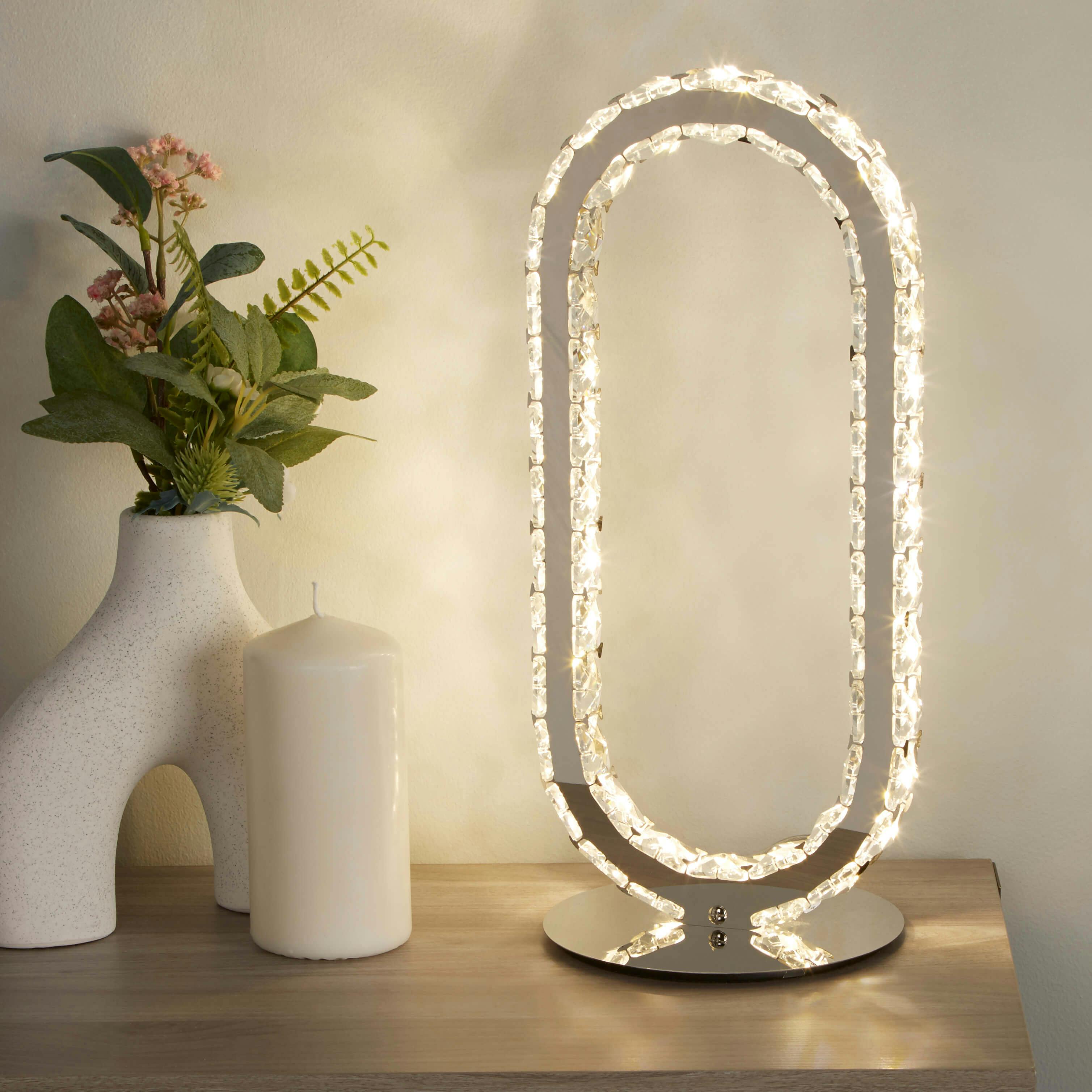 Rackhams White Mendoza Chrome And Clear Glass Led Table Lamp